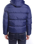 Giubbino nylon con cappuccio e logo su manica Blu