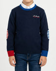 Girocollo finezza 7 con toppe colorate e ricamo logo