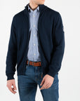 Maglione in caldo cotone con zip centrale e patch ricamate