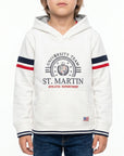 Felpa con cappuccio fasce su maniche e logo french terry