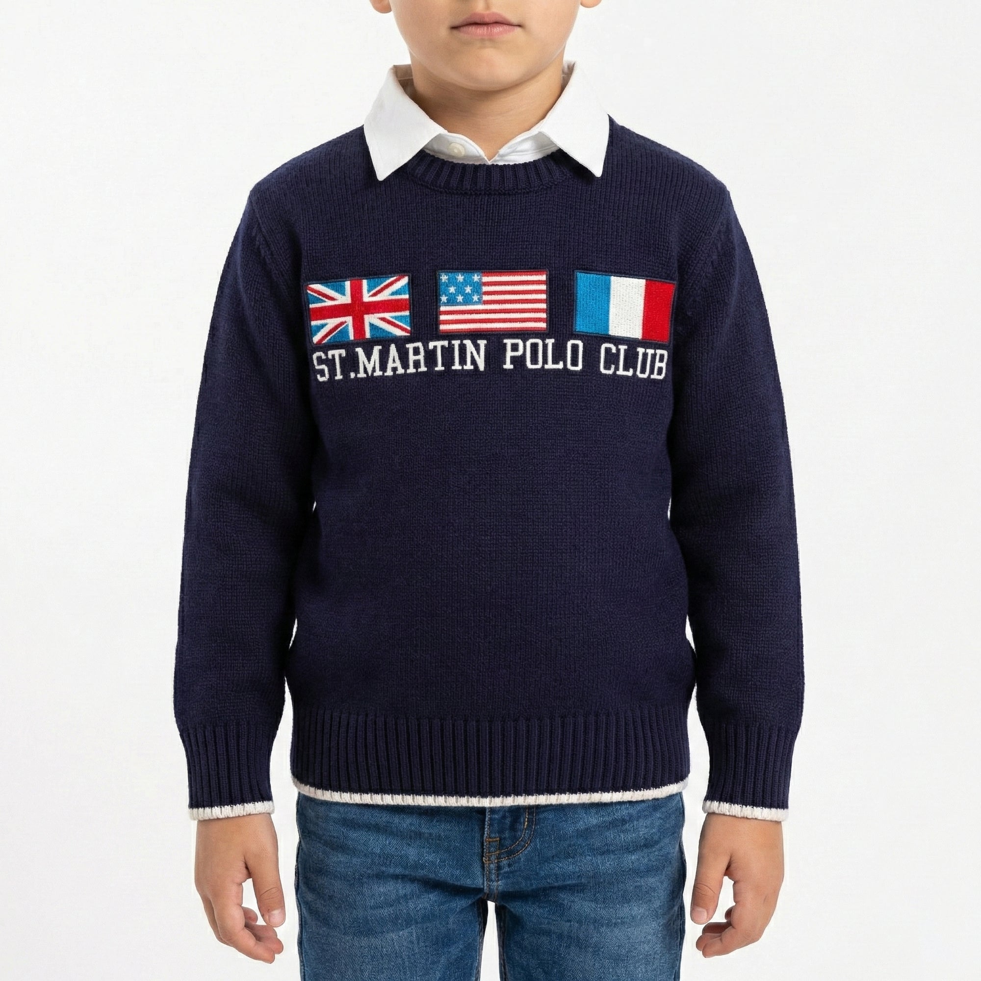 Girocollo finezza 5 con intarsio bandiere