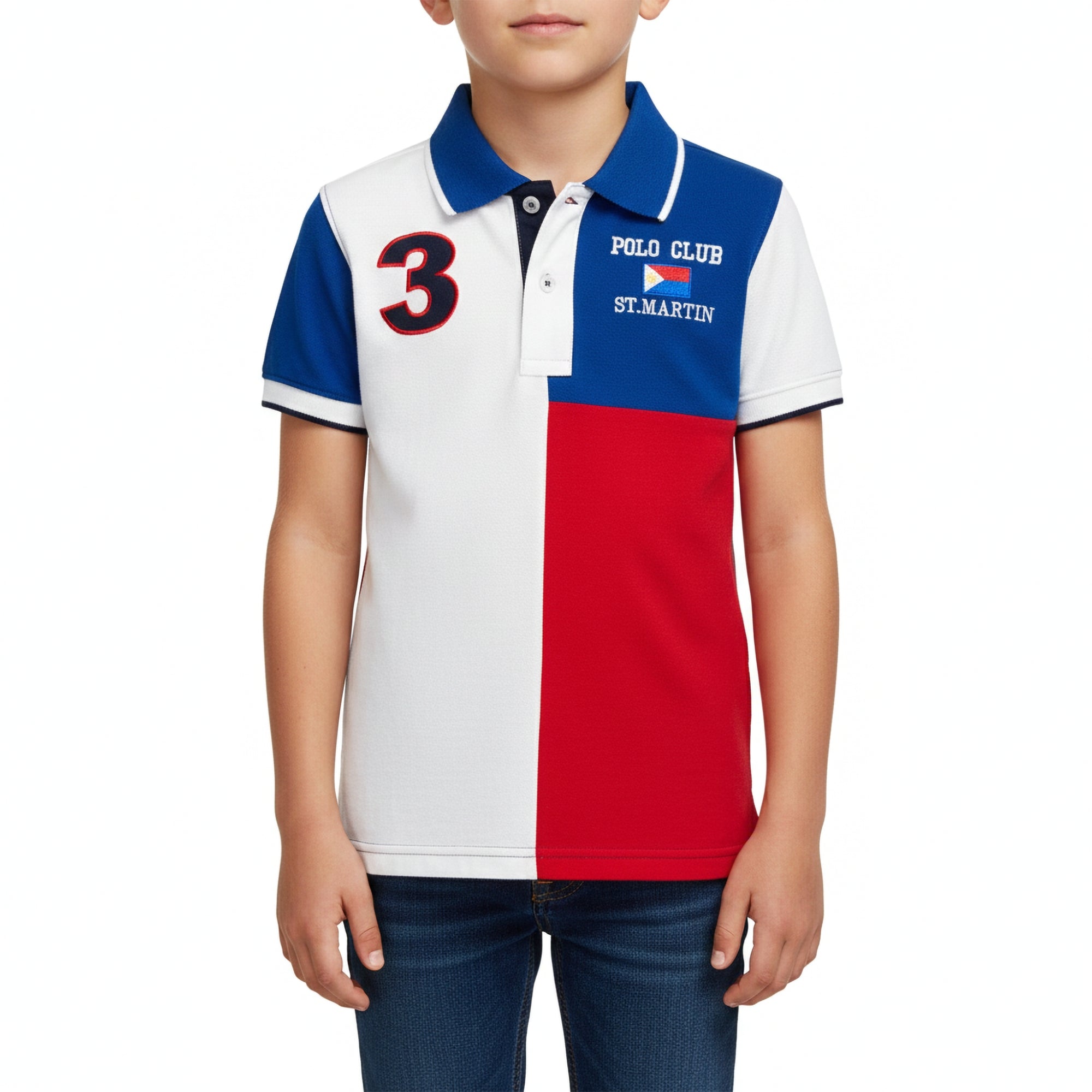 Polo piquet color block e numero