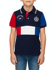 Polo piquet con contrasti e ricami sul davanti