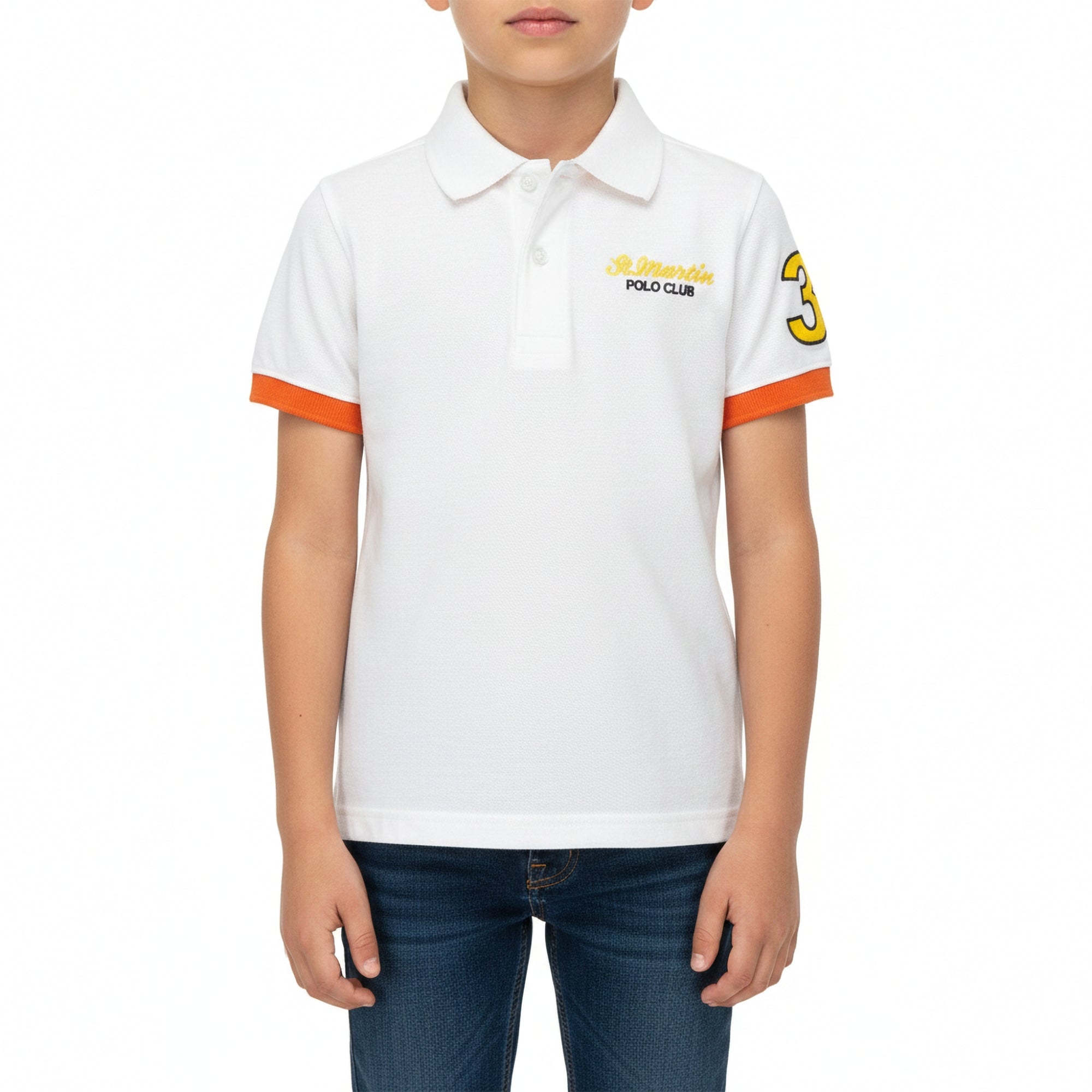 Polo piquet con ricami e contrasti fluo