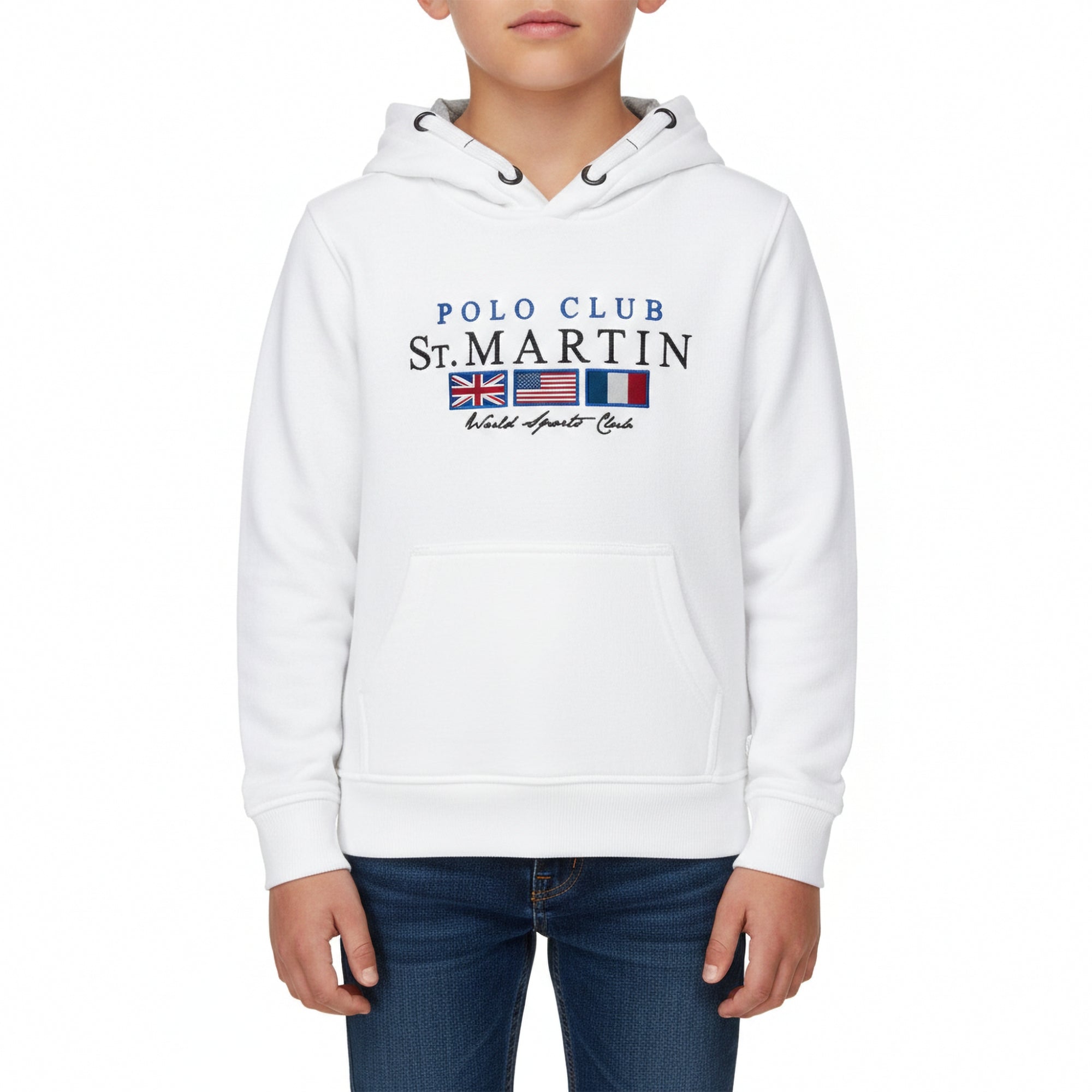 Felpa con cappuccio e ricamo logo flags