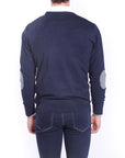 Girocollo finezza 12 con toppe su manica col. e ricamo logo Blu Navy