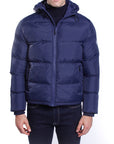 Giubbino nylon con cappuccio e logo su manica Blu