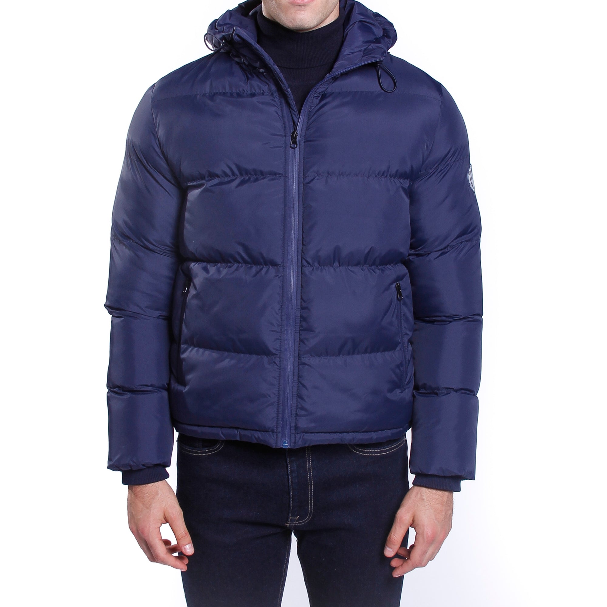 Giubbino nylon con cappuccio e logo su manica Blu