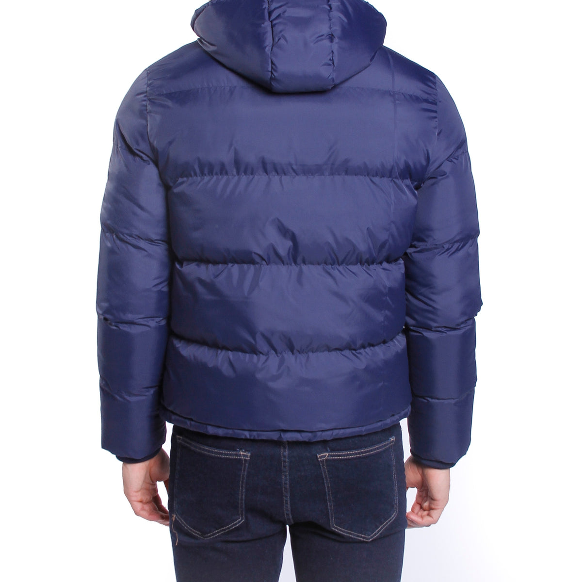 Giubbino nylon con cappuccio e logo su manica Blu