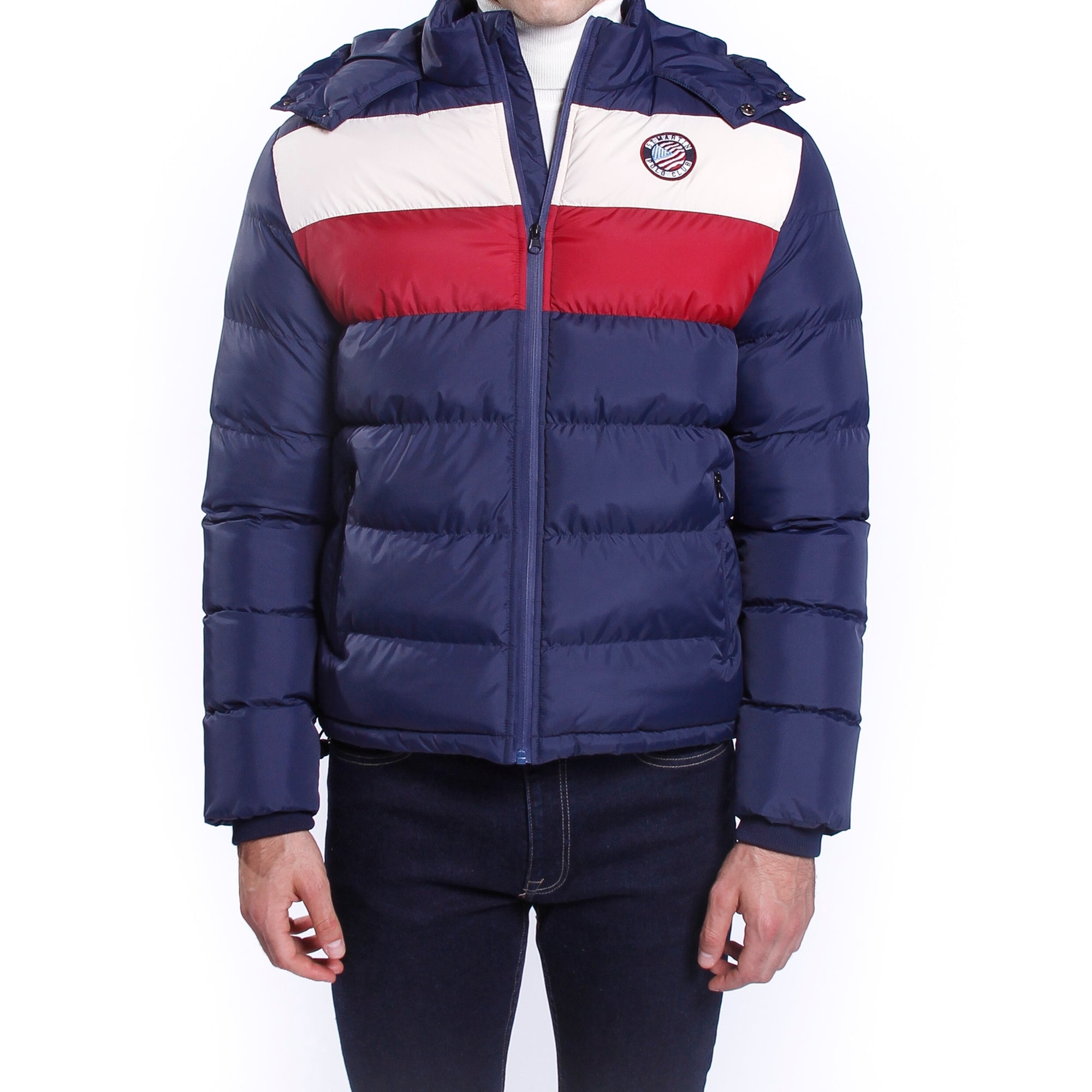 Piumino trapuntato con righe a contrasto