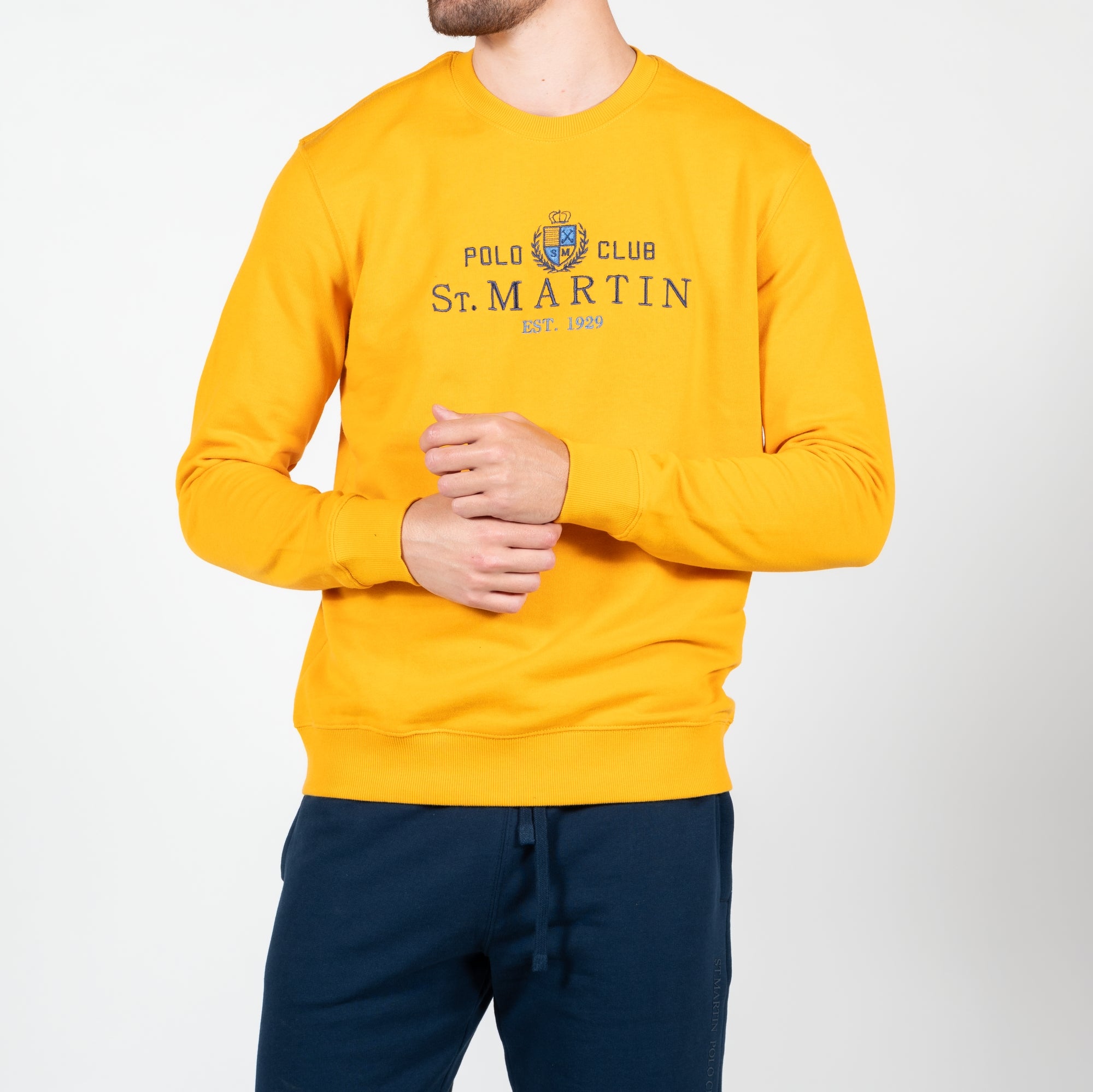 Felpa girocollo con ricamo logo sul petto french terry