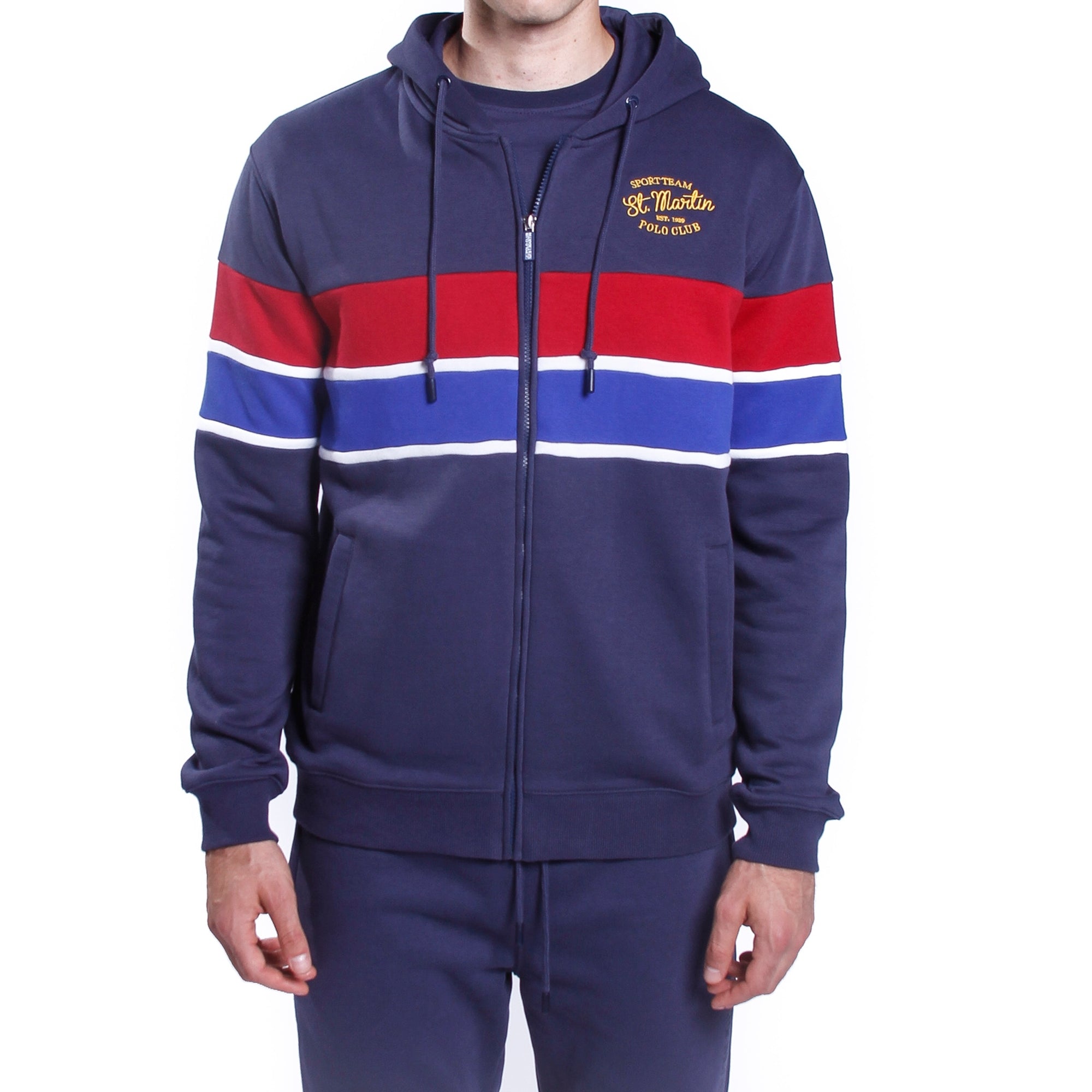 Felpa con zip e righe a contrasto