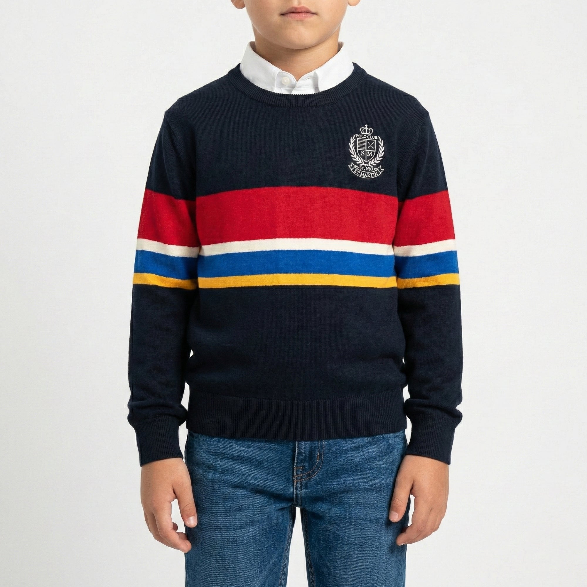 Girocollo finezza 12 con ricamo logo e fasce colorate