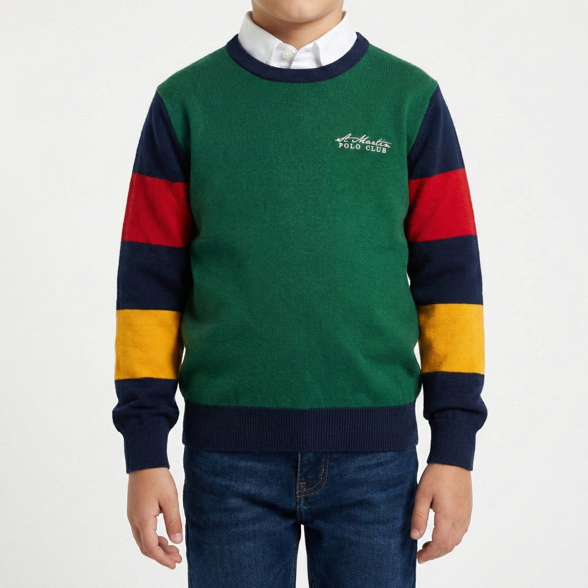 Girocollo finezza 12 con ricamo logo e fasce colorate sulle maniche