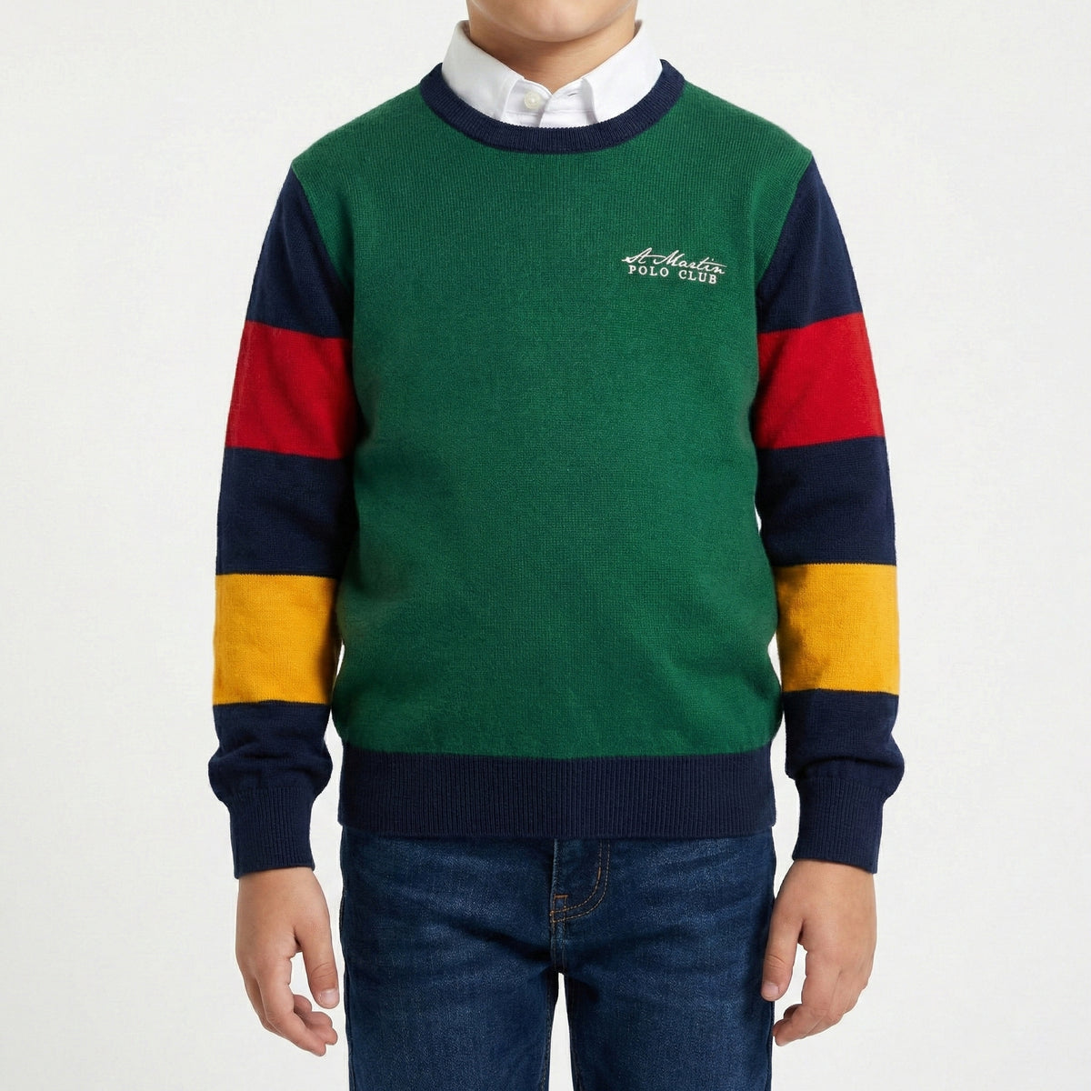 Girocollo finezza 12 con ricamo logo e fasce colorate sulle maniche