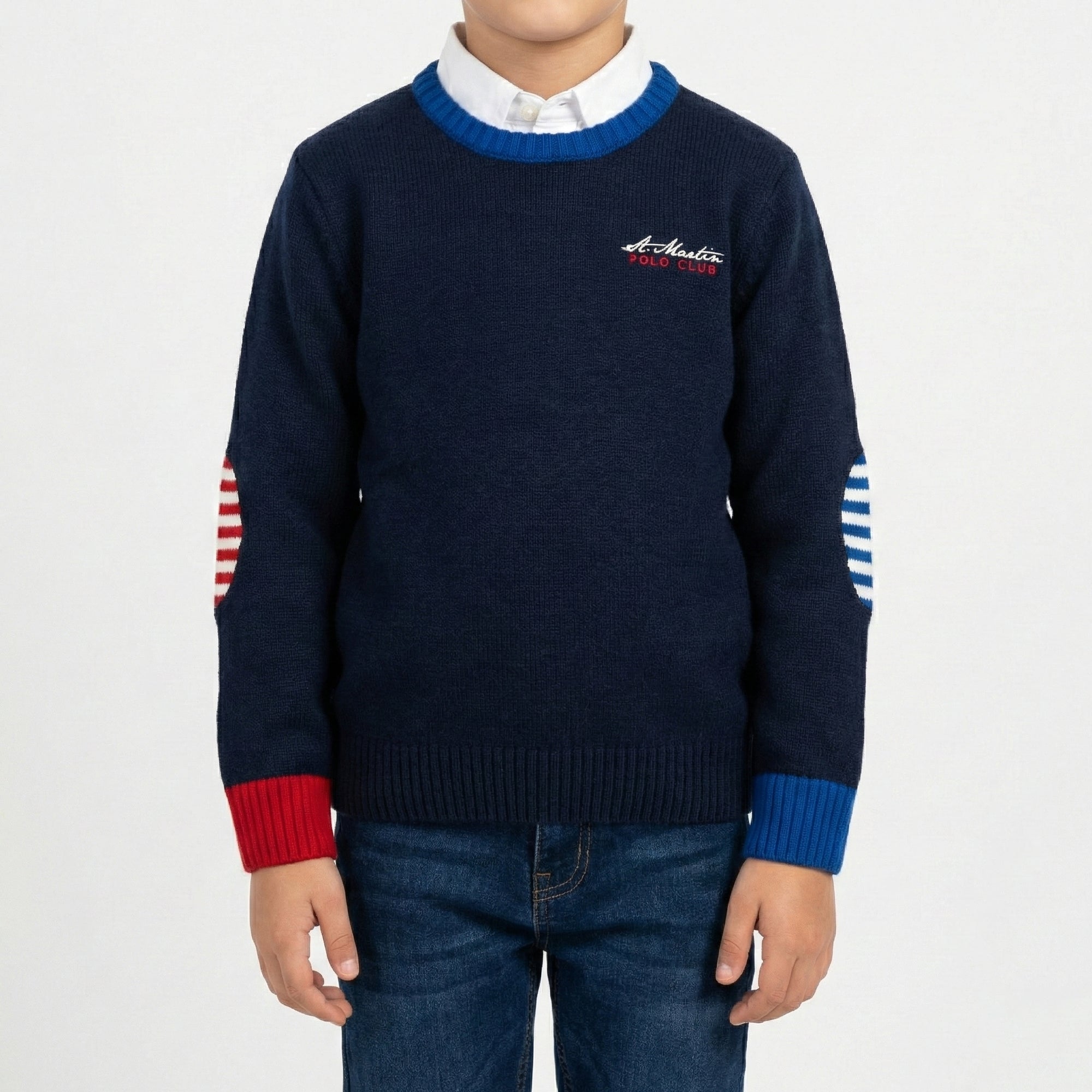 Girocollo finezza 7 con toppe colorate e ricamo logo