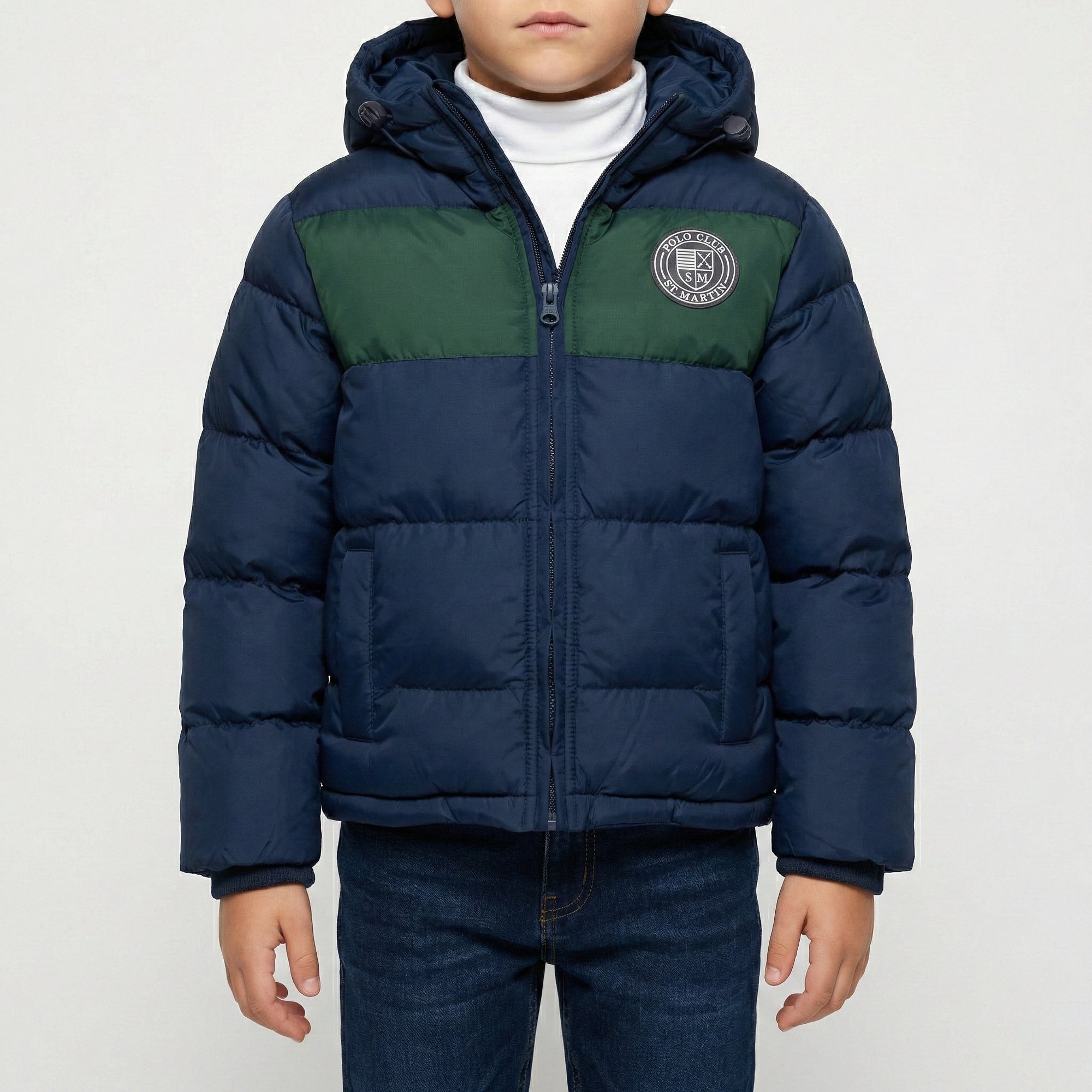 Giubbino nylon con fascia in petto zip e cappuccio