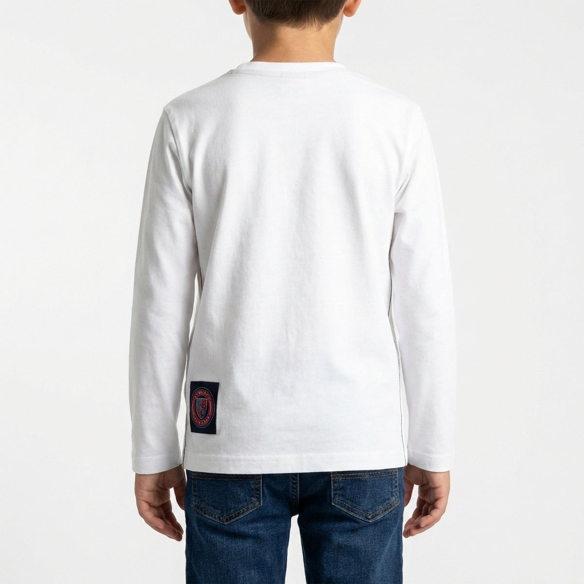 T-shirt bianca con logo blu