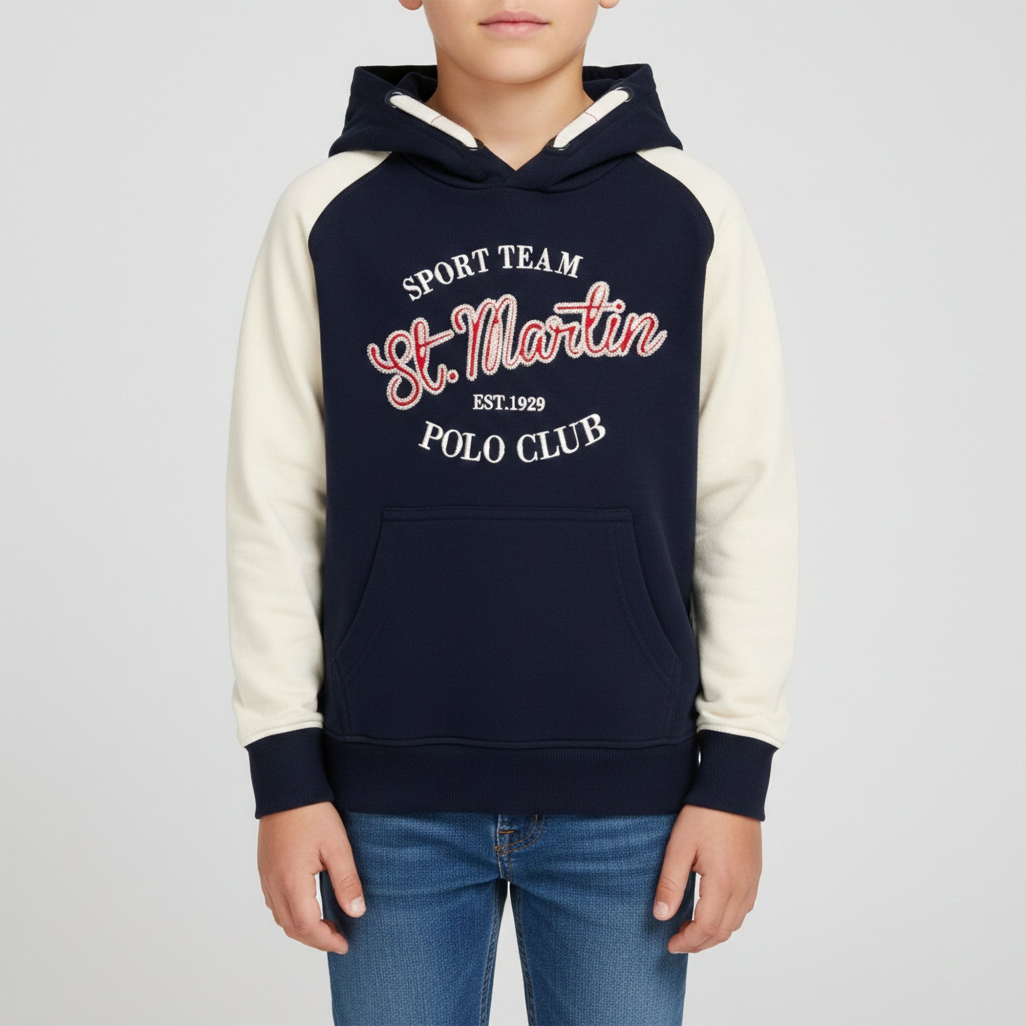 Felpa blu marine con maniche color crema