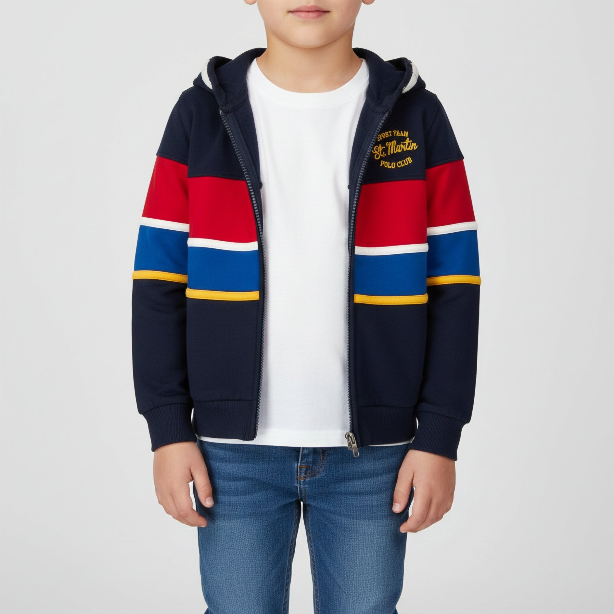 Felpa con zip e linee orizzontali a contrasto