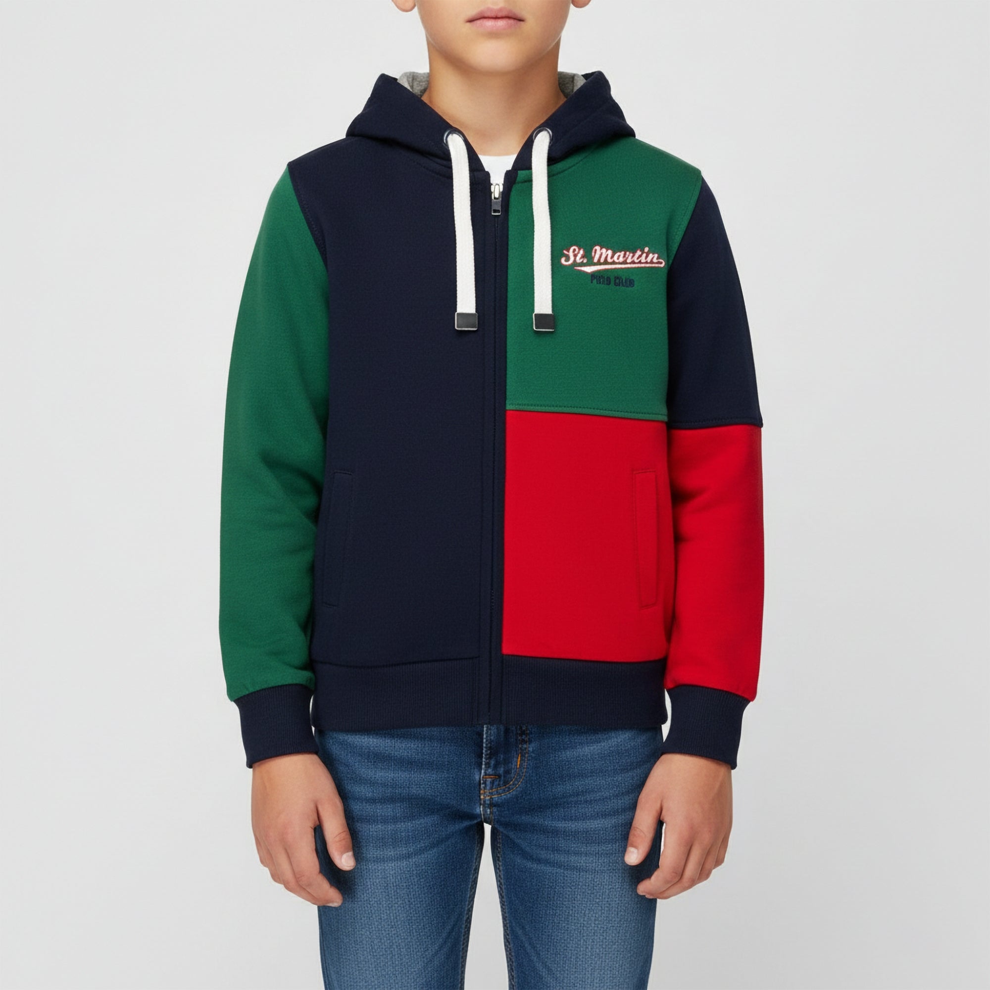 Felpa con zip e colori a contrasto