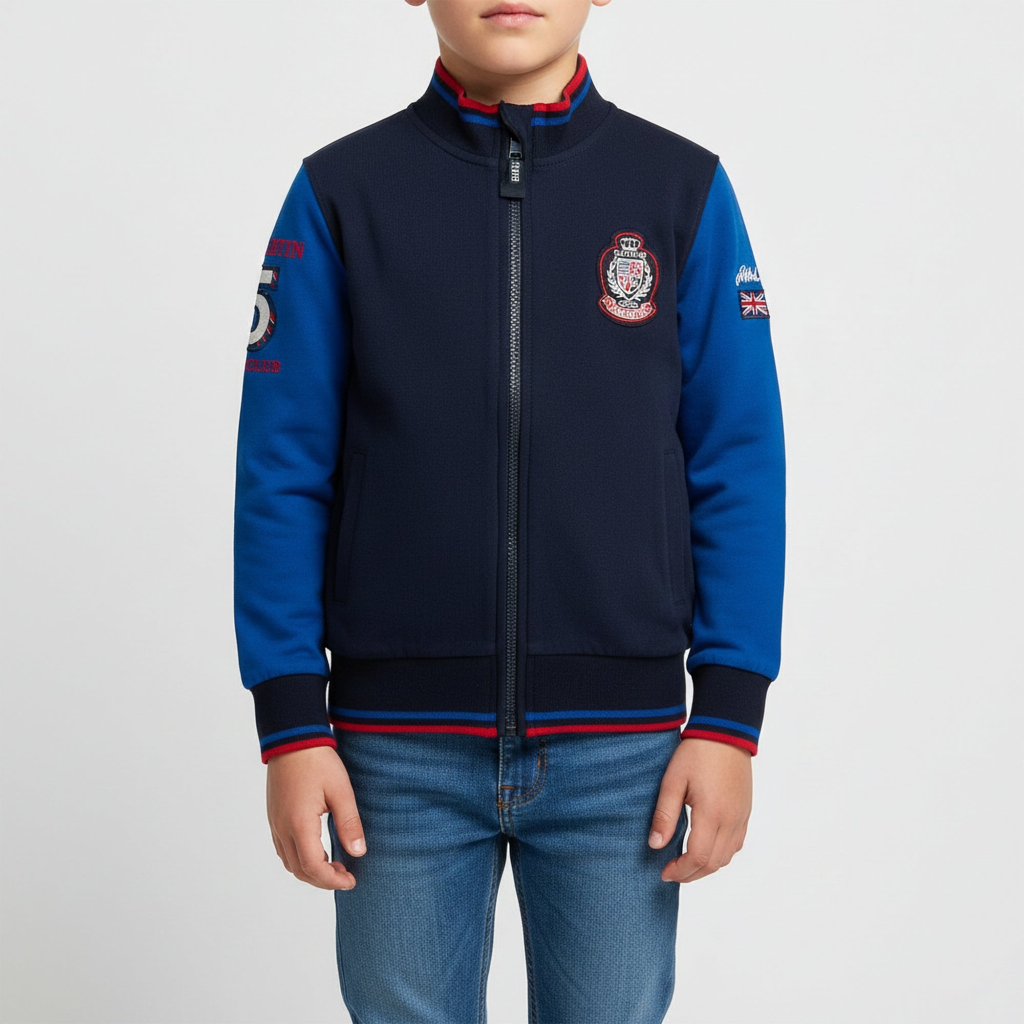 Felpa con zip maniche in contrasto e logo ricamato inside brushed