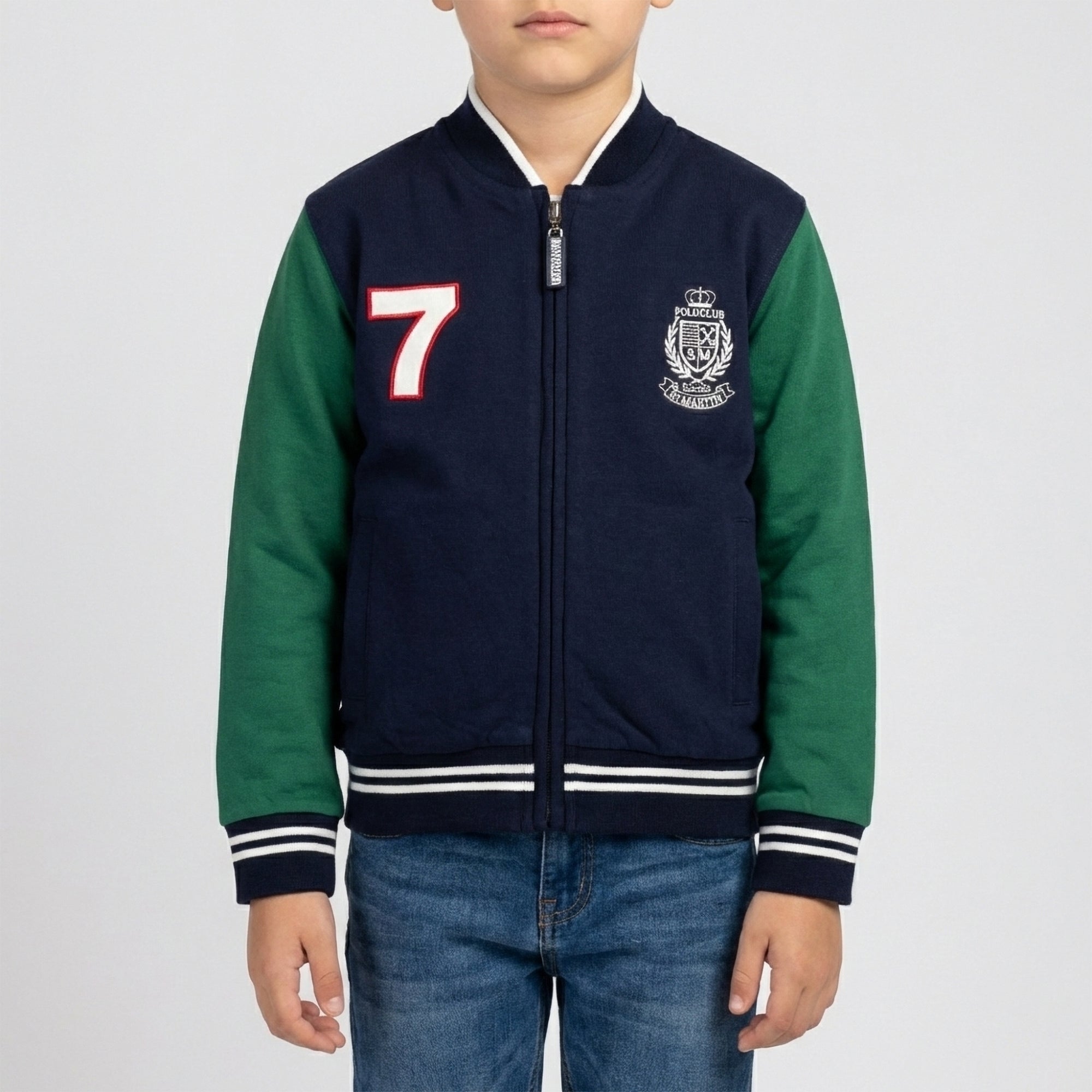 Felpa college maniche in contrasto e logo ricamato inside brushed