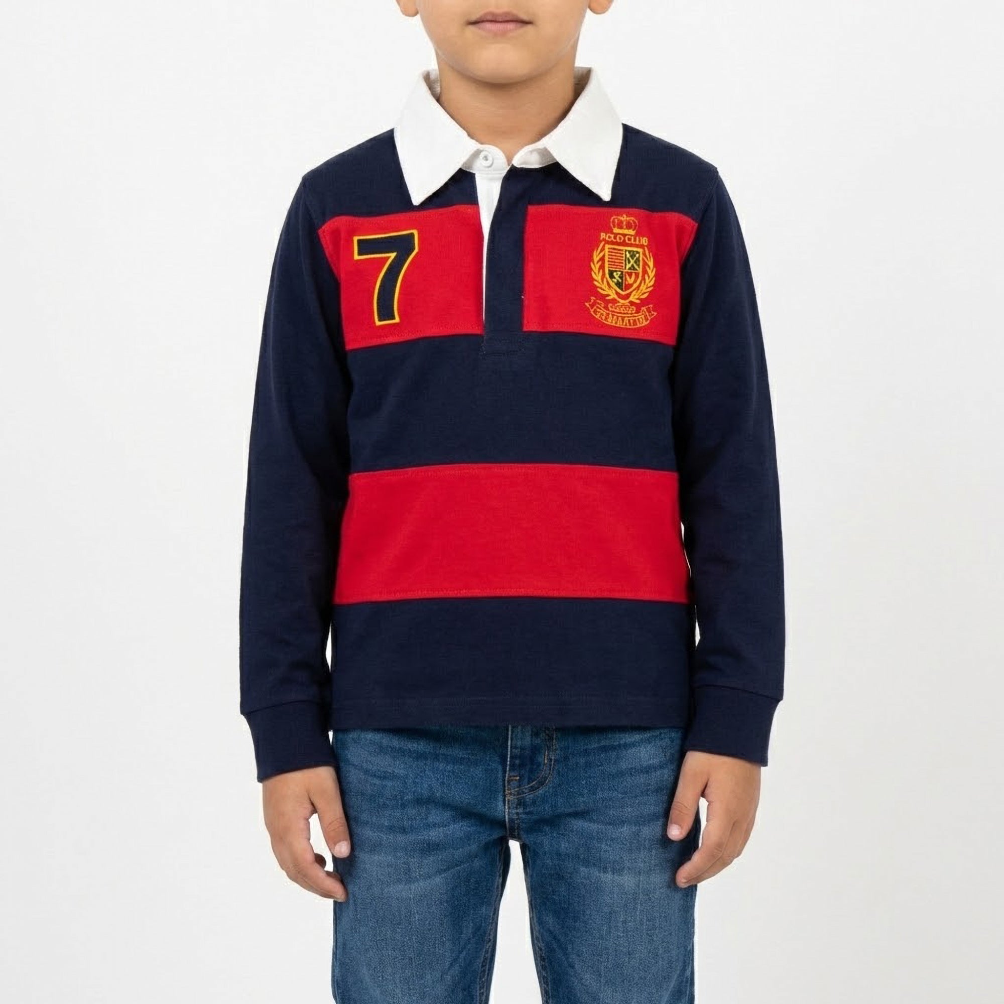 Polo rugby a righe larghe e ricamo logo