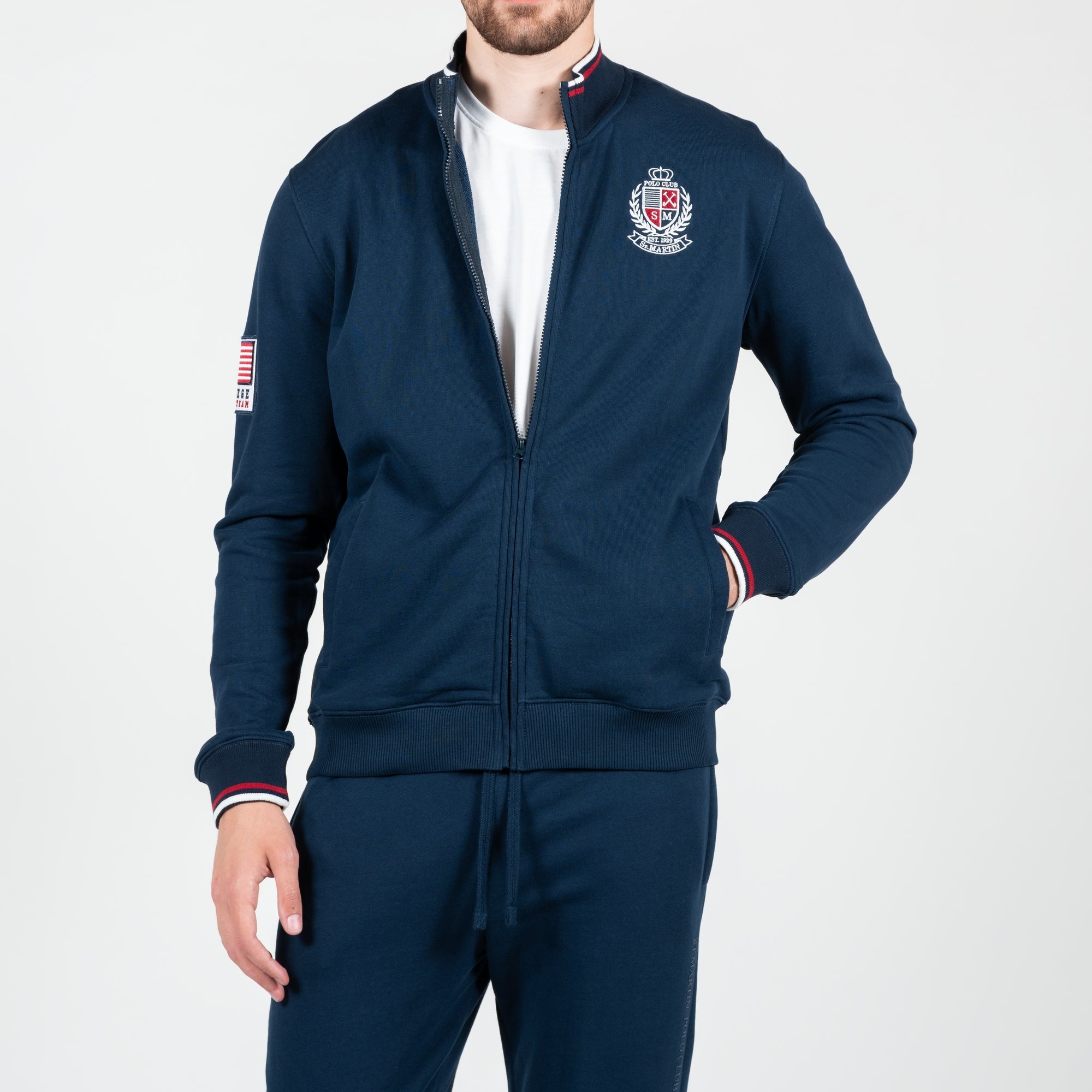 Felpa con zip e patch a contrasto