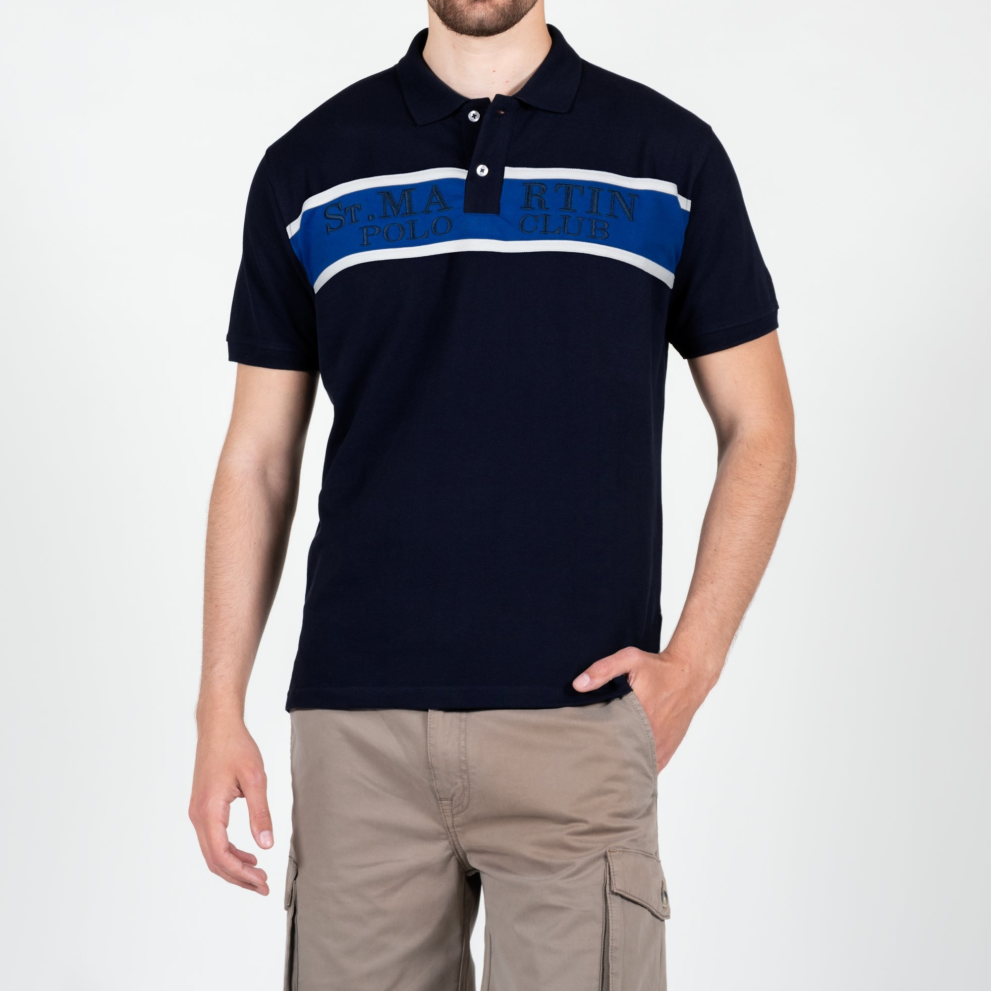 Polo in piquet con contrasto centrale 