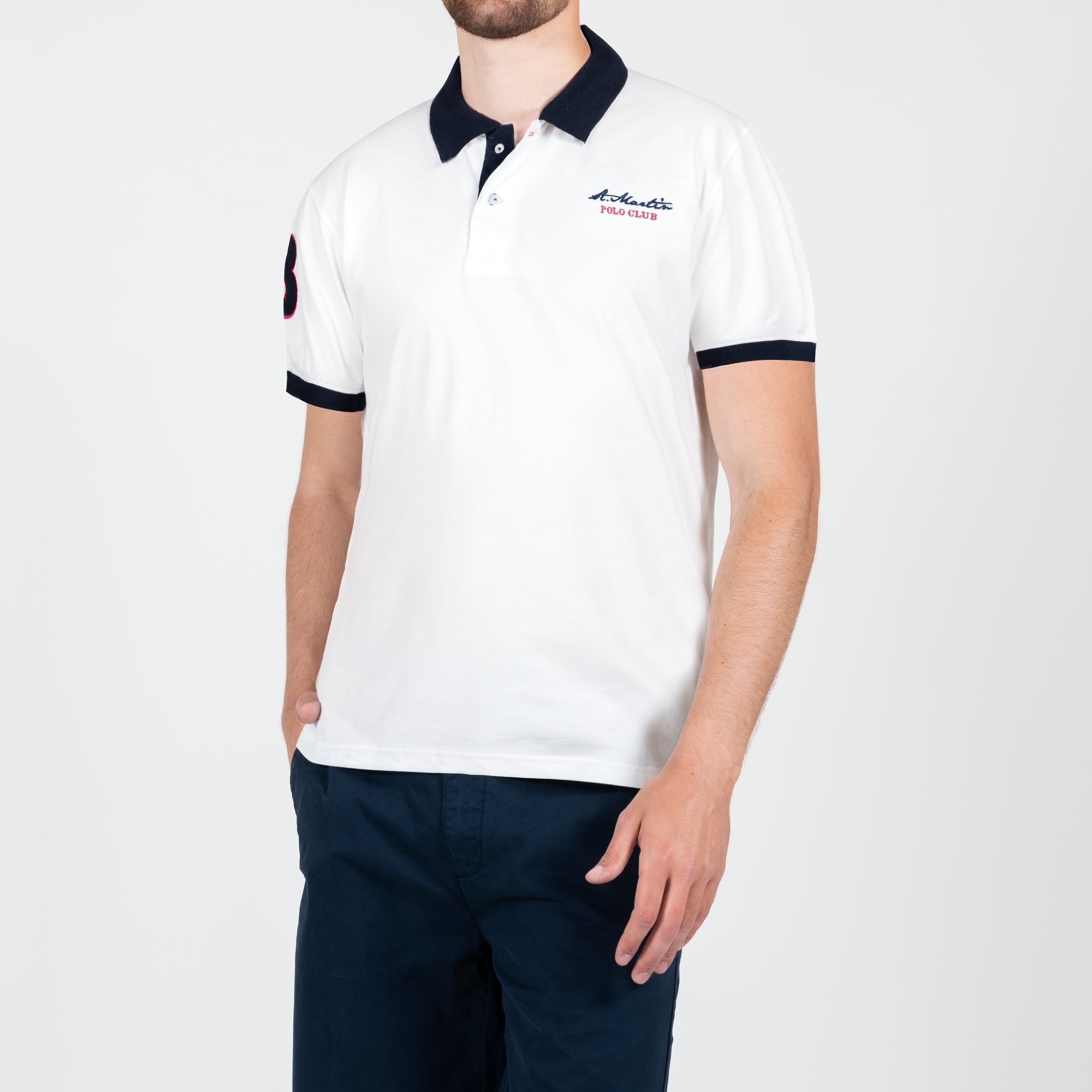 Polo in piquet bianca con colletto a contrasto 