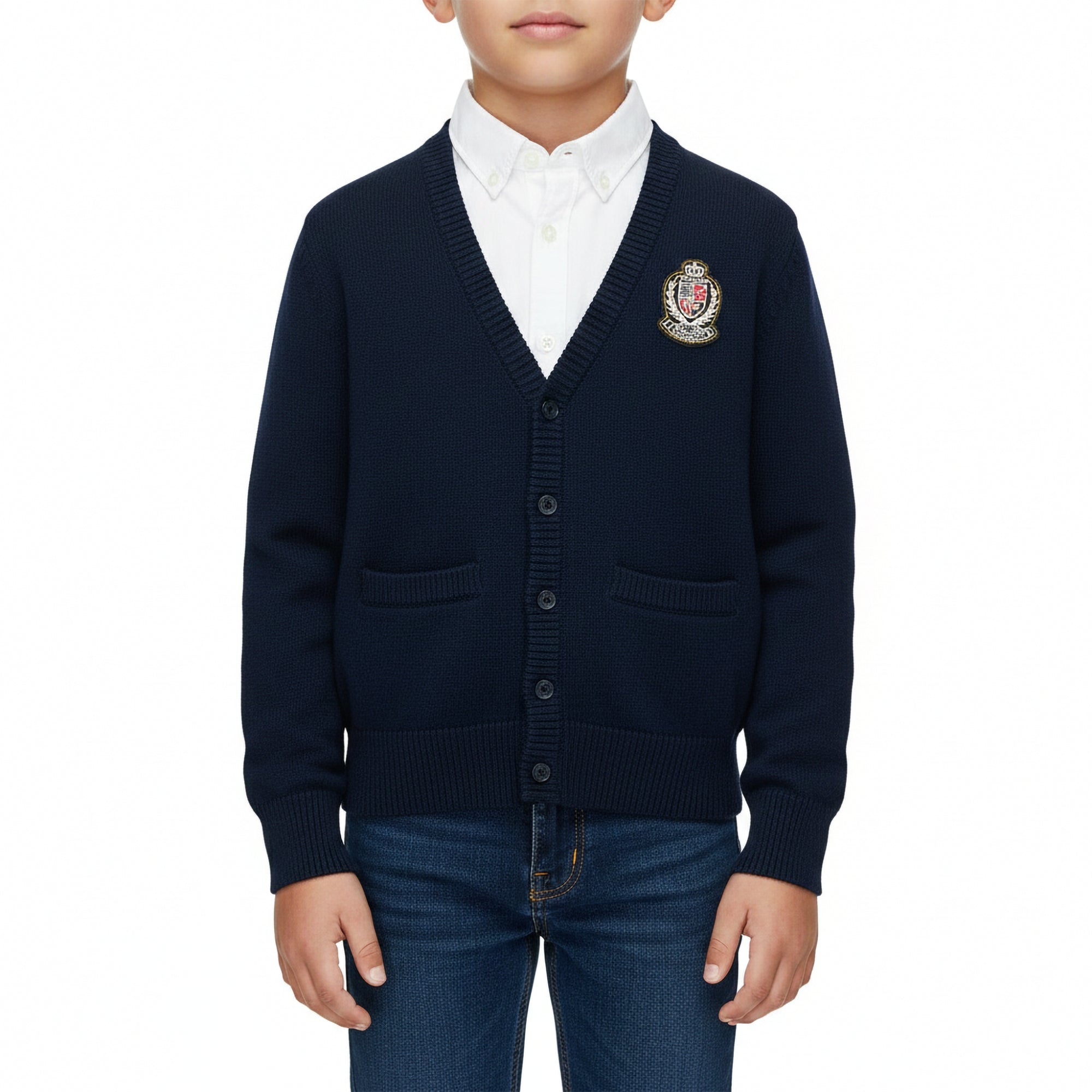 Cardigan finezza 7 con applicazione alloro lato cuore