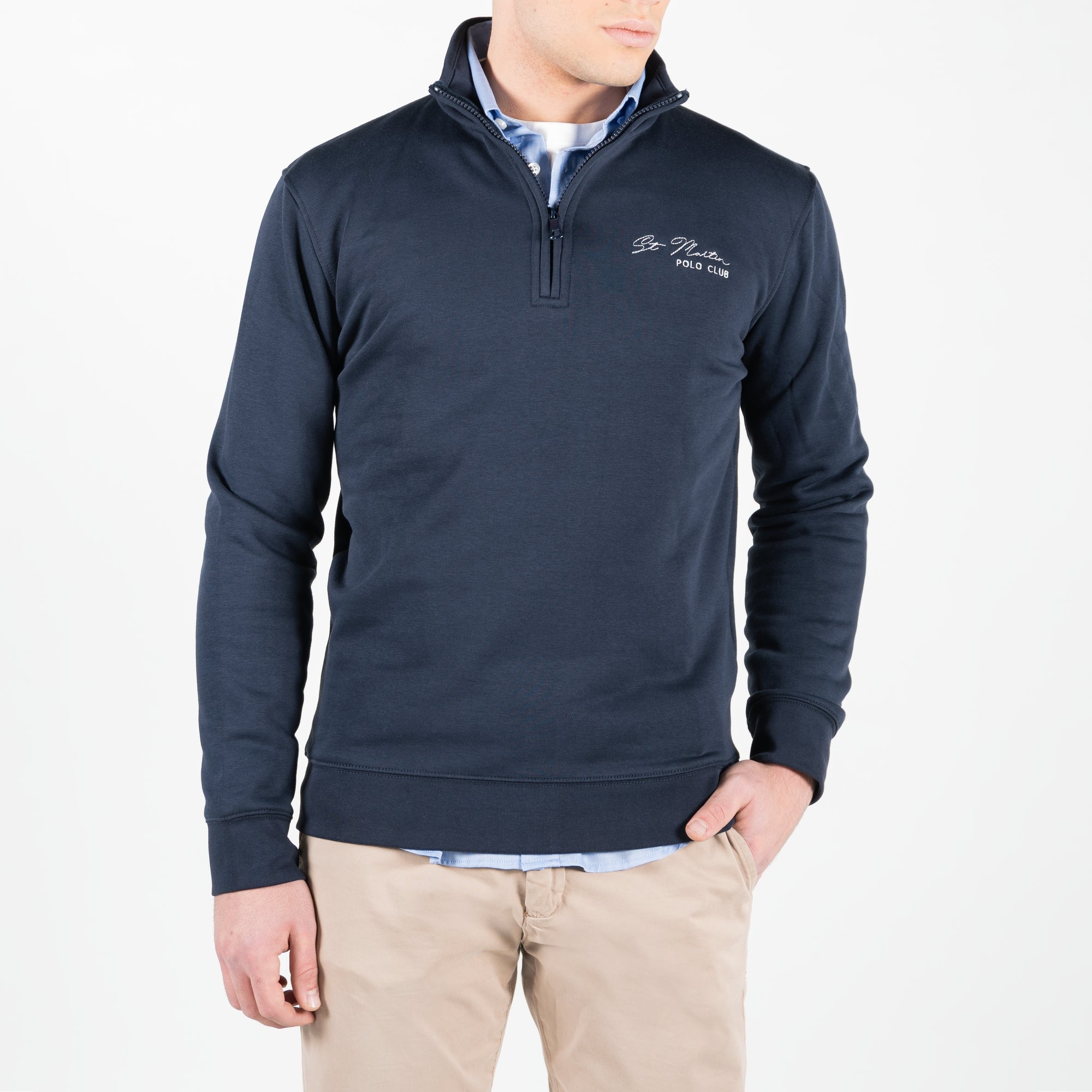 Felpa mezza zip con ricamo della firma del brand