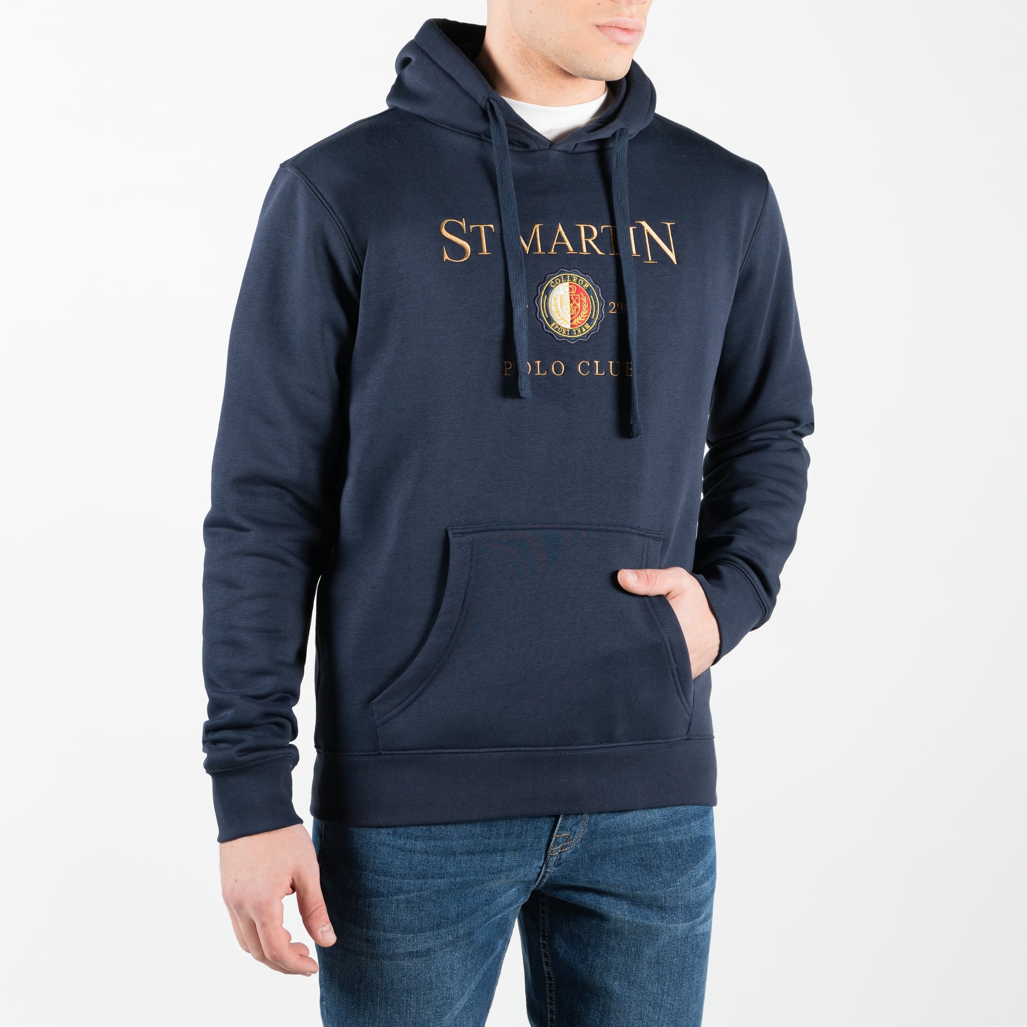 Felpa blu navy con patch ricamata centrale 