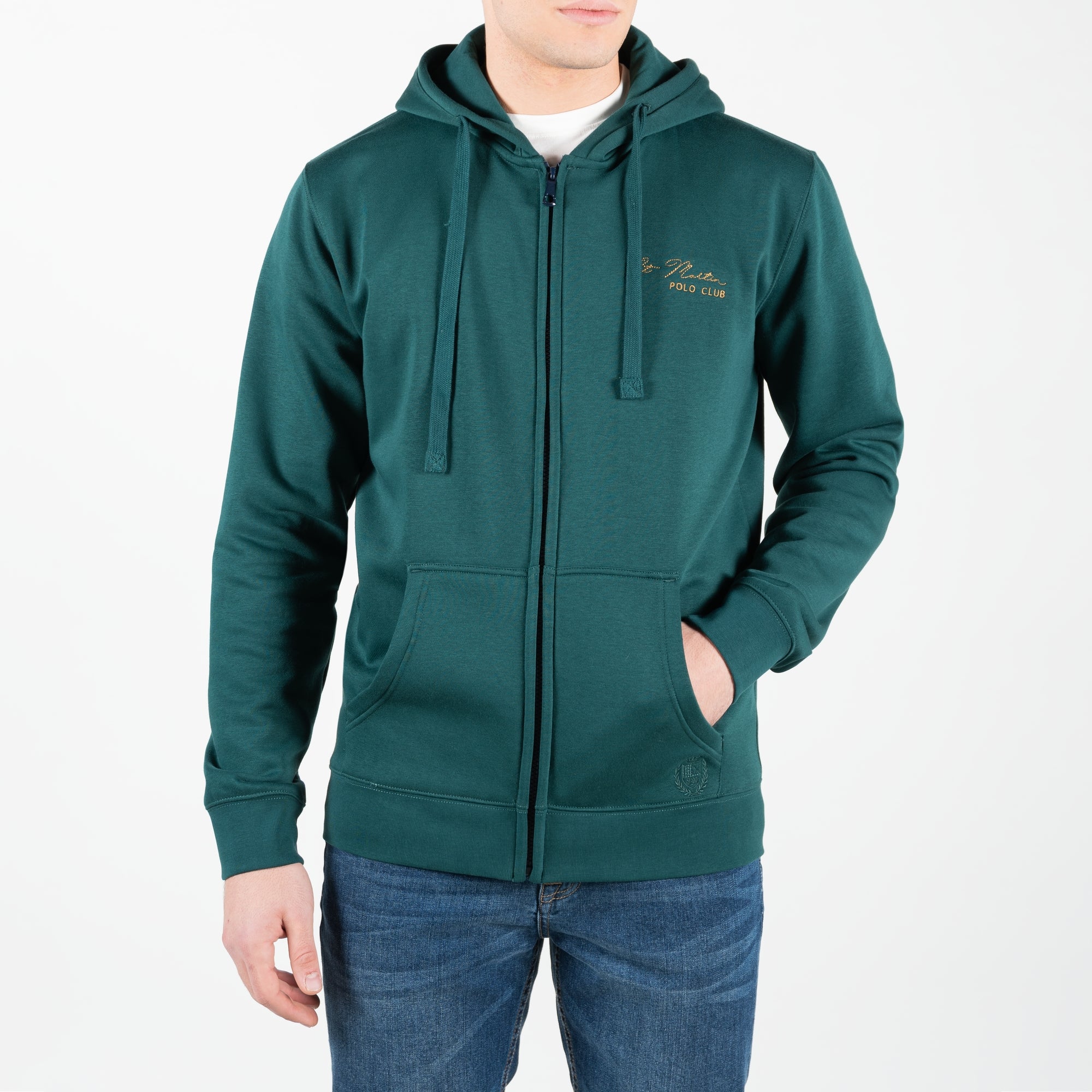 Felpa con patch della bandiera americana cucita sul bordo del cappuccio