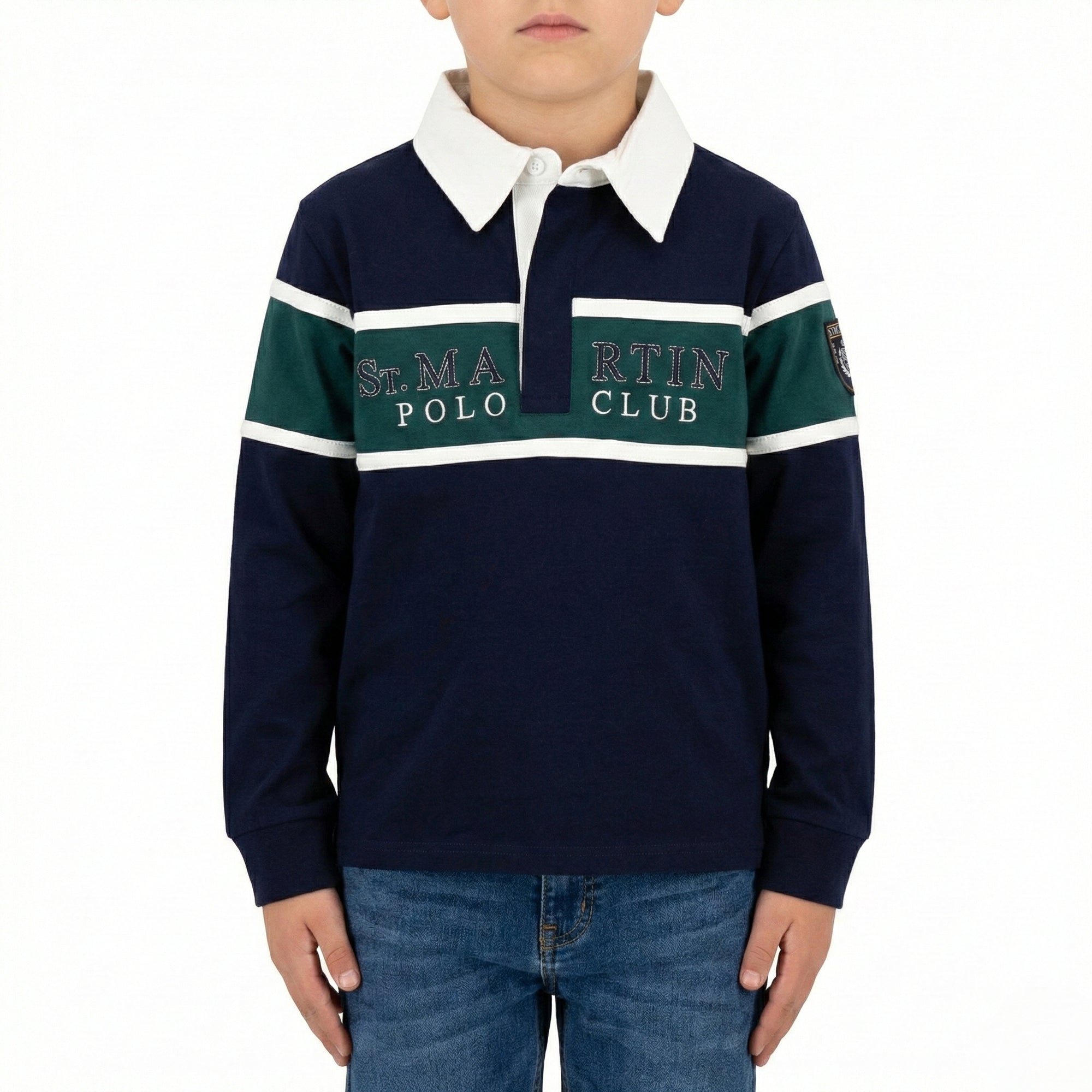 Polo in jersey con collo in gambardine