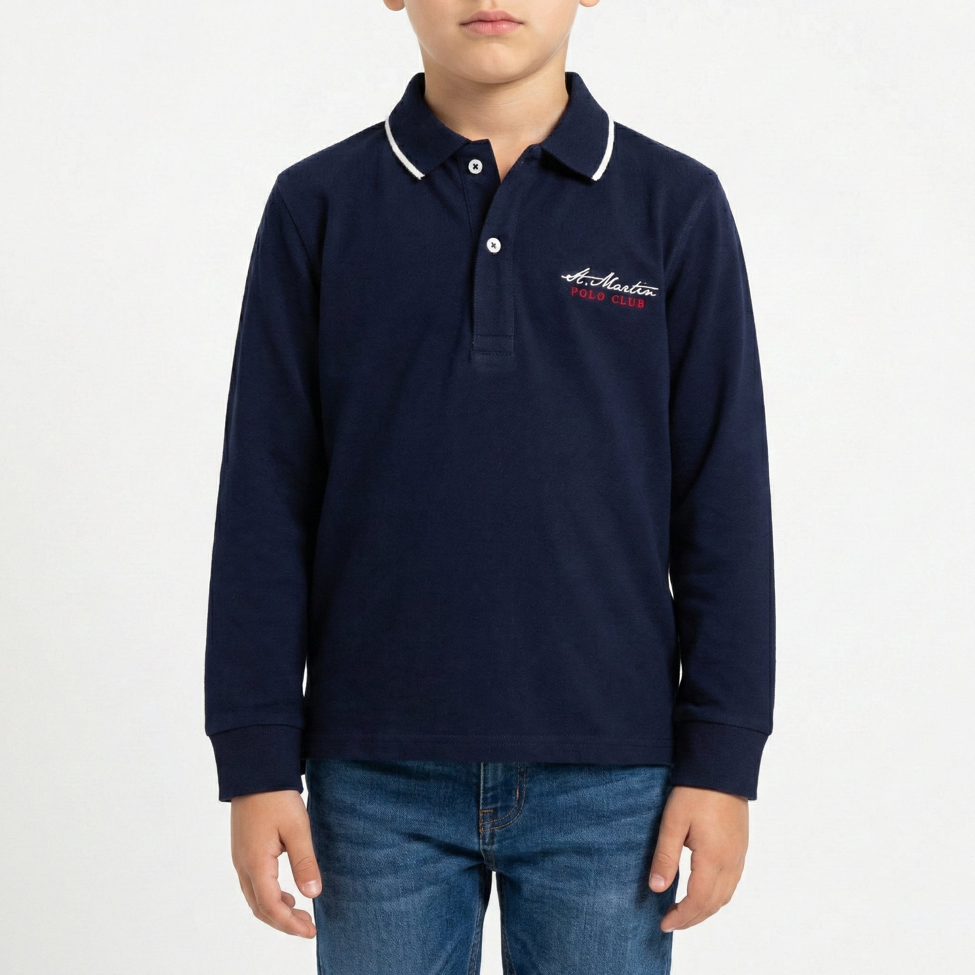 Polo in jersey con ricamo a contrasto sul lato cuore