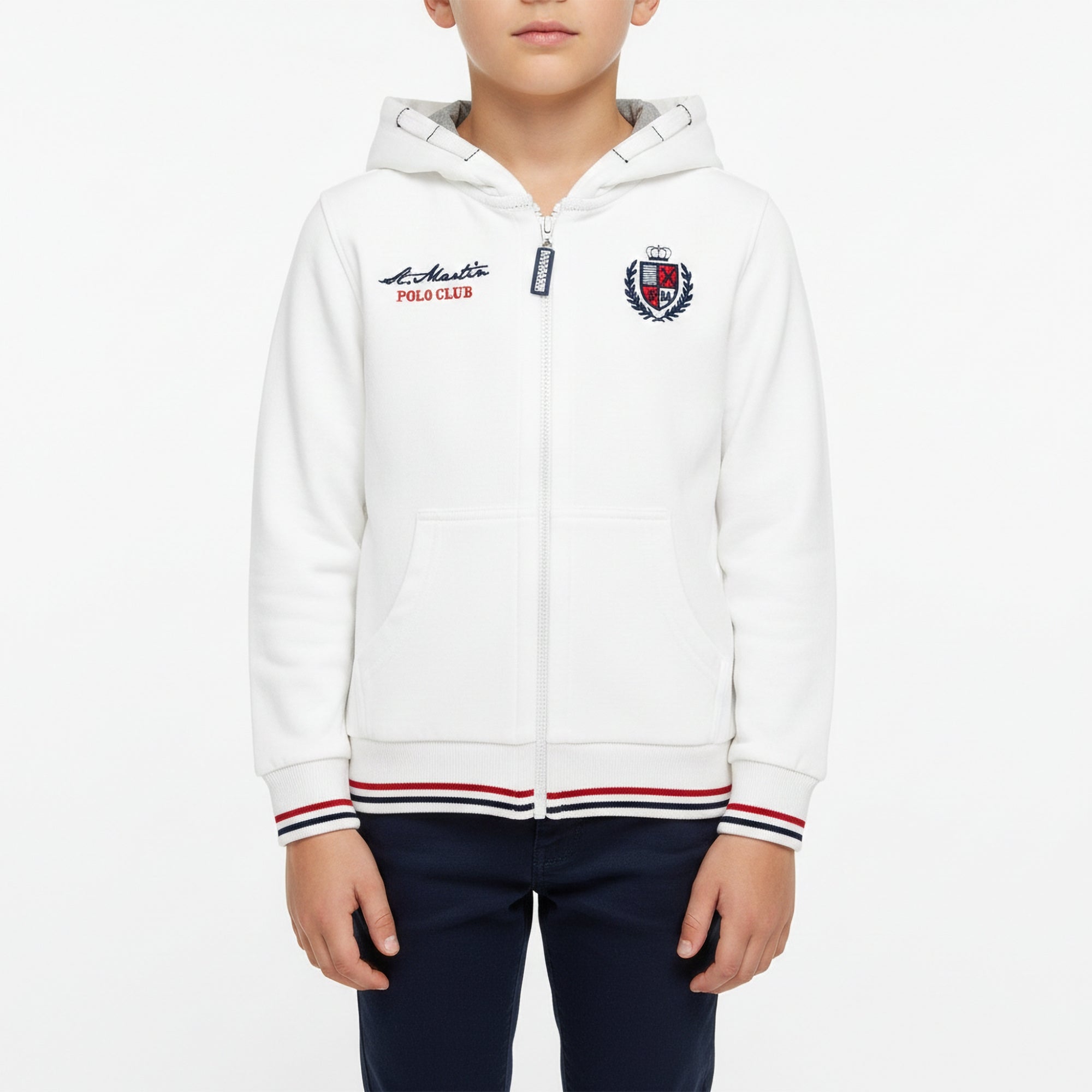 Felpa zip e cappuccio con ricamo logo french terry