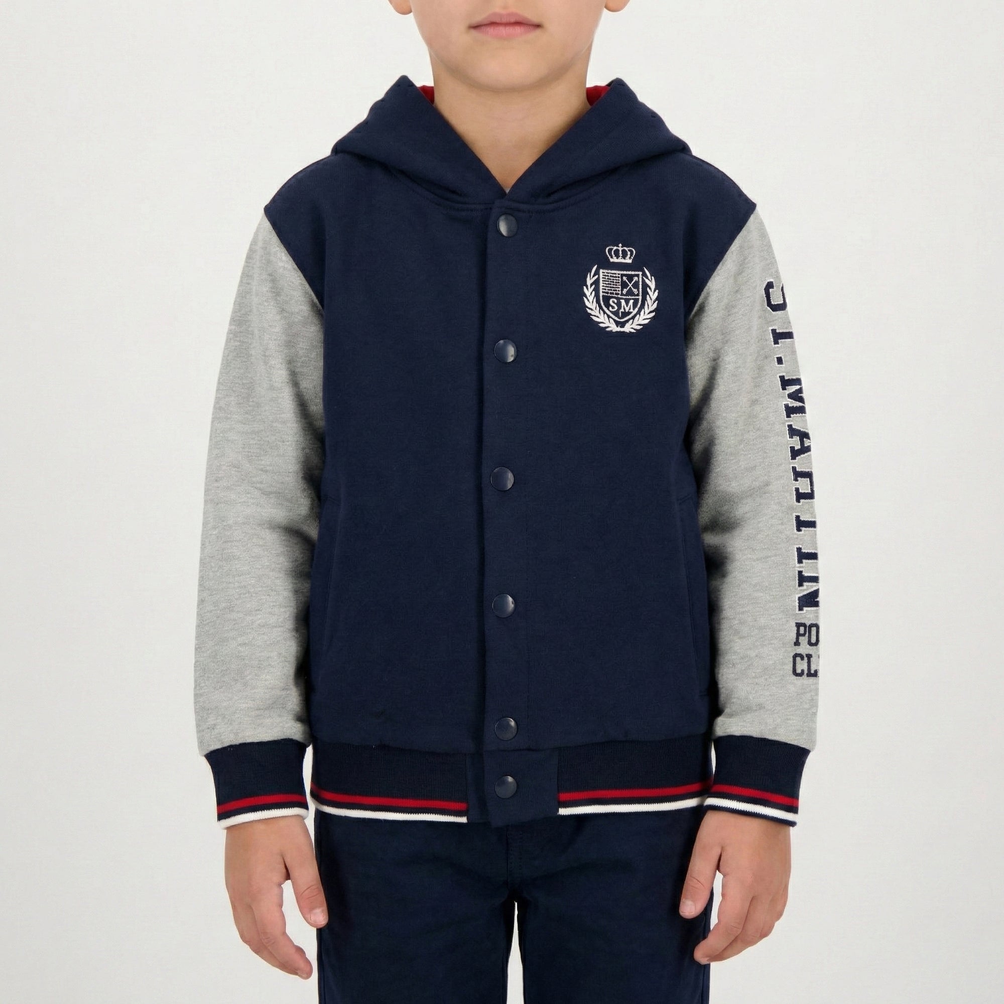 Felpa varsity con bottoni e cappuccio inside brushed