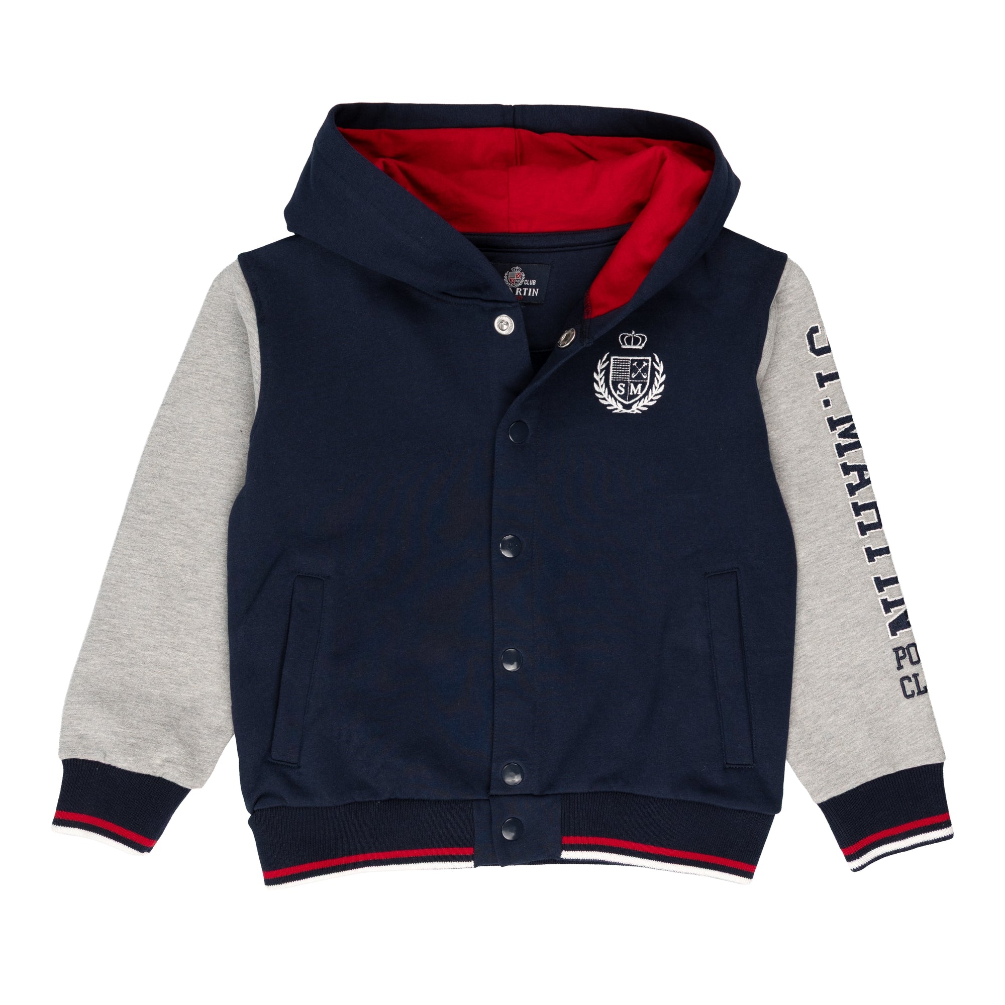 Felpa varsity con bottoni e cappuccio inside brushed