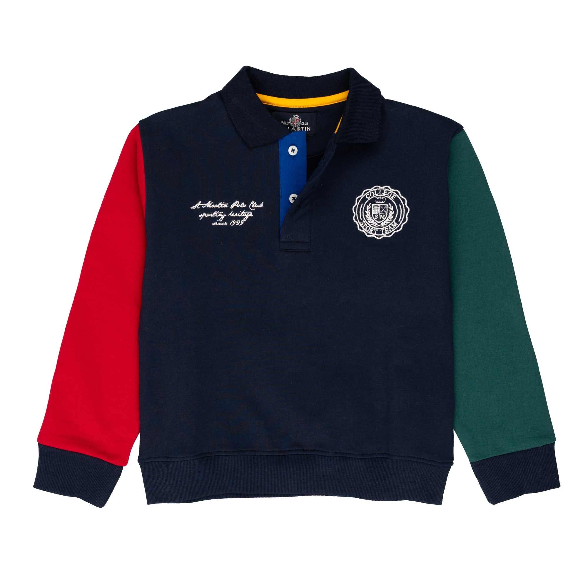 Felpa taglio polo con maniche colorate inside brushed