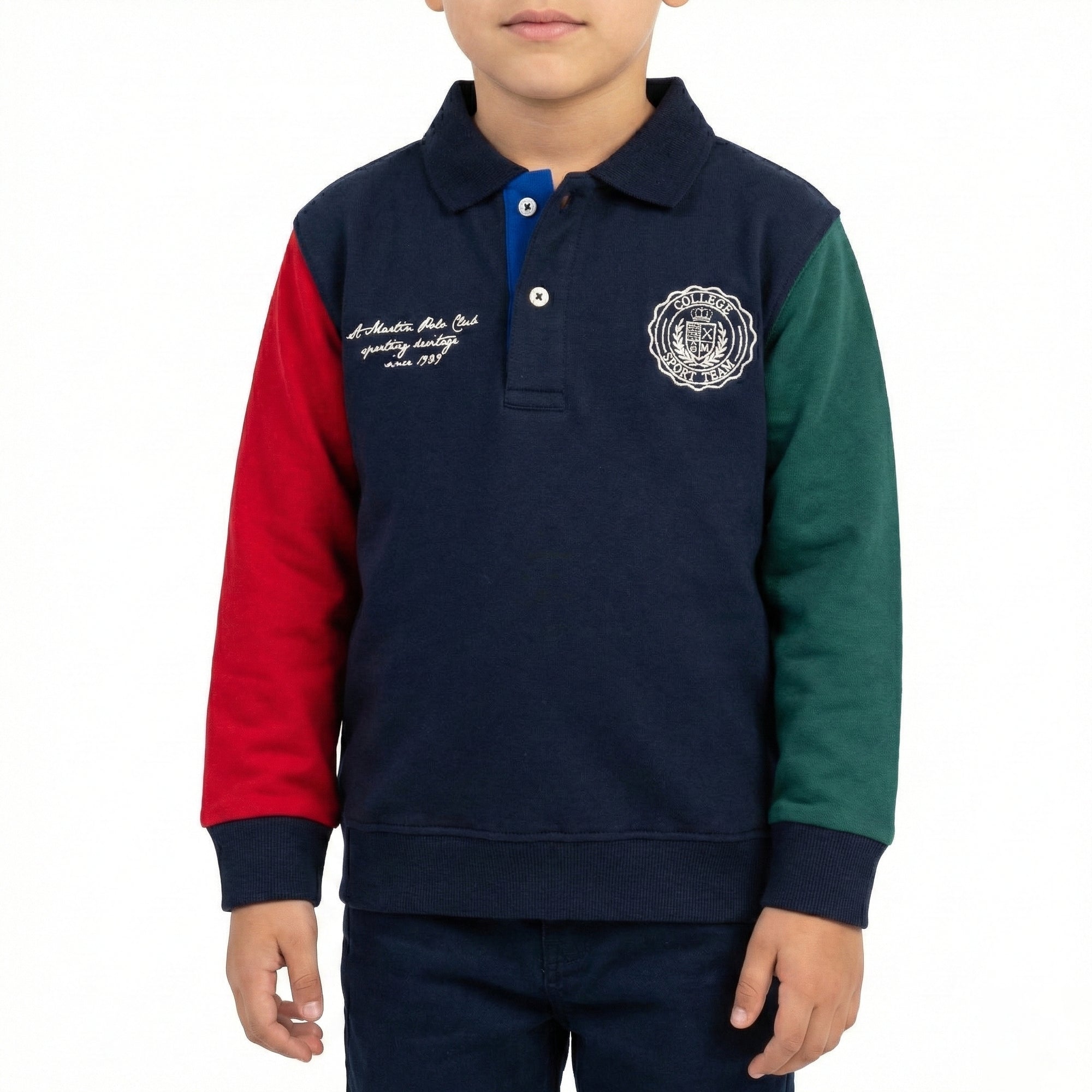 Felpa taglio polo con maniche colorate inside brushed