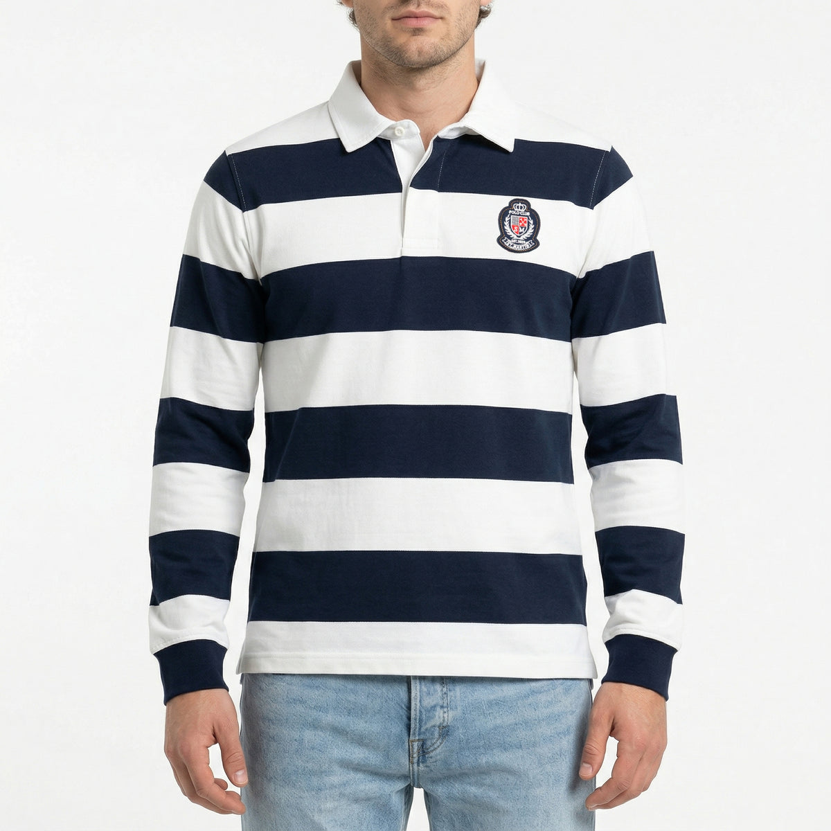 Polo special a righe con logo ricamato