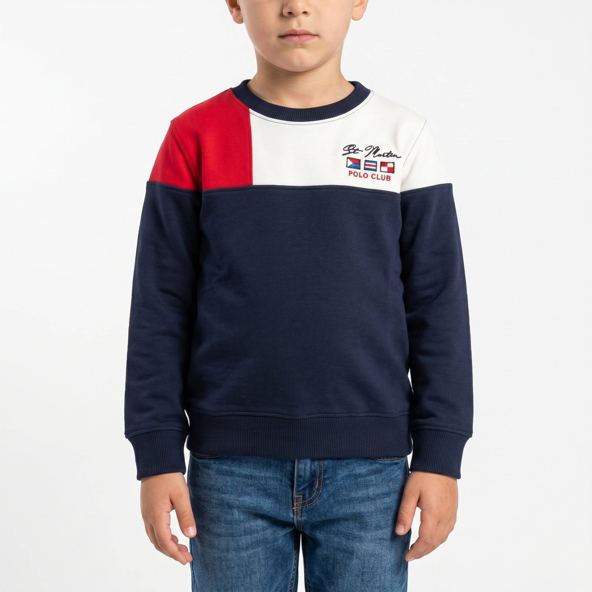 Felpa girocollo tre colori french terry