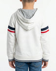 Felpa con cappuccio fasce su maniche e logo french terry