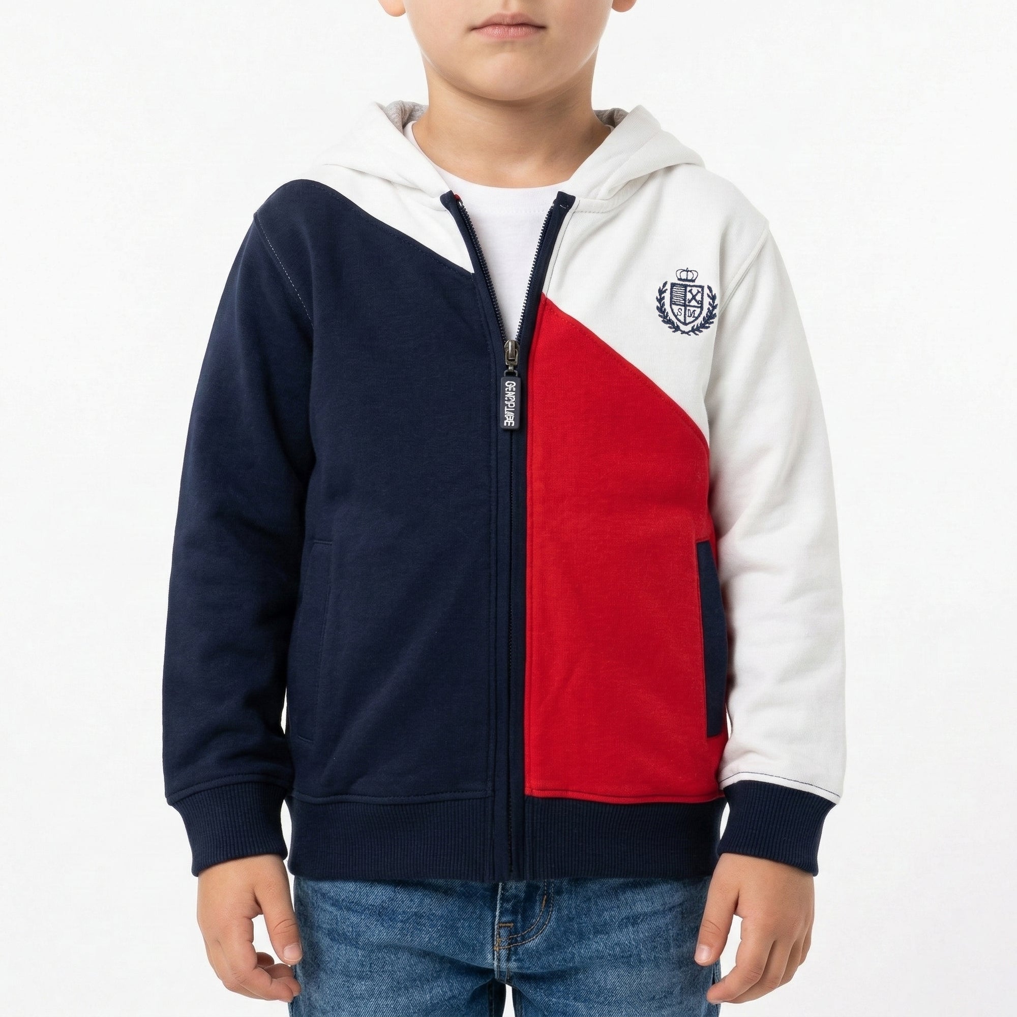 Felpa zip e cappuccio tre colori french terry