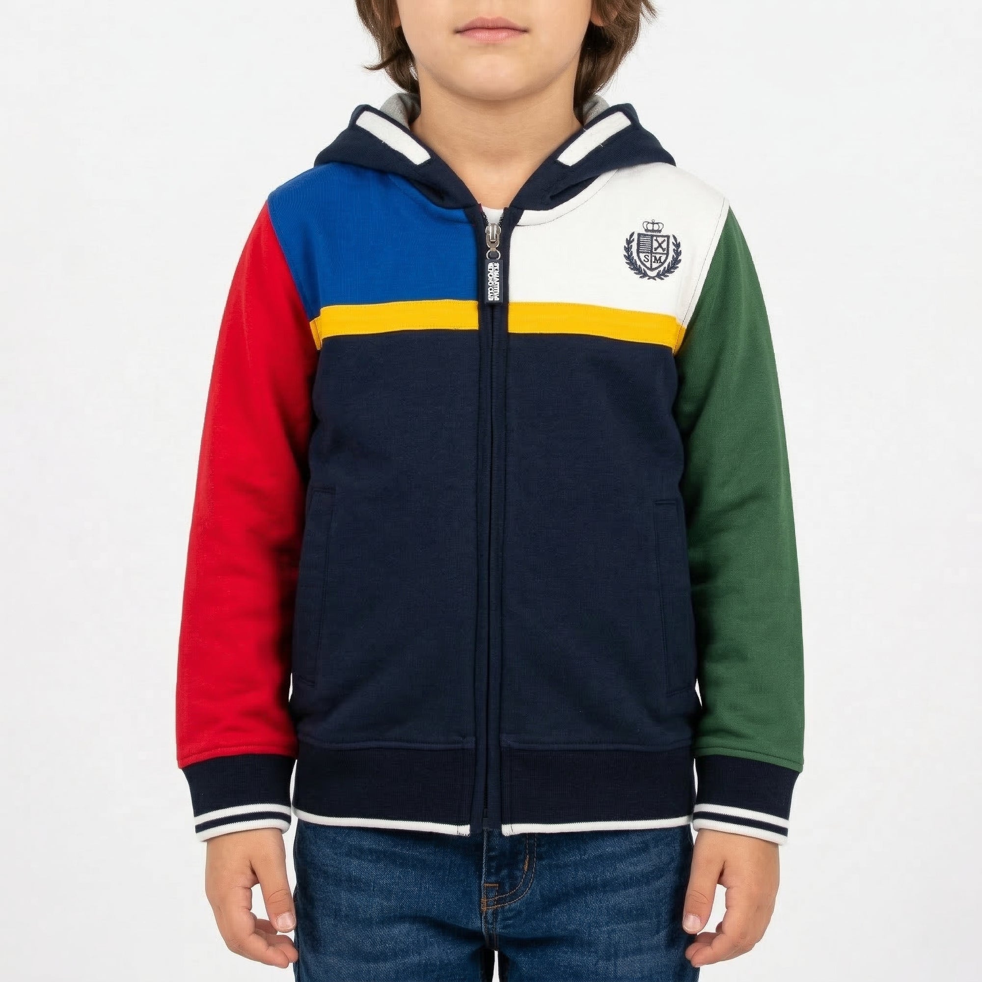 Felpa zip e cappuccio multicolor french terry