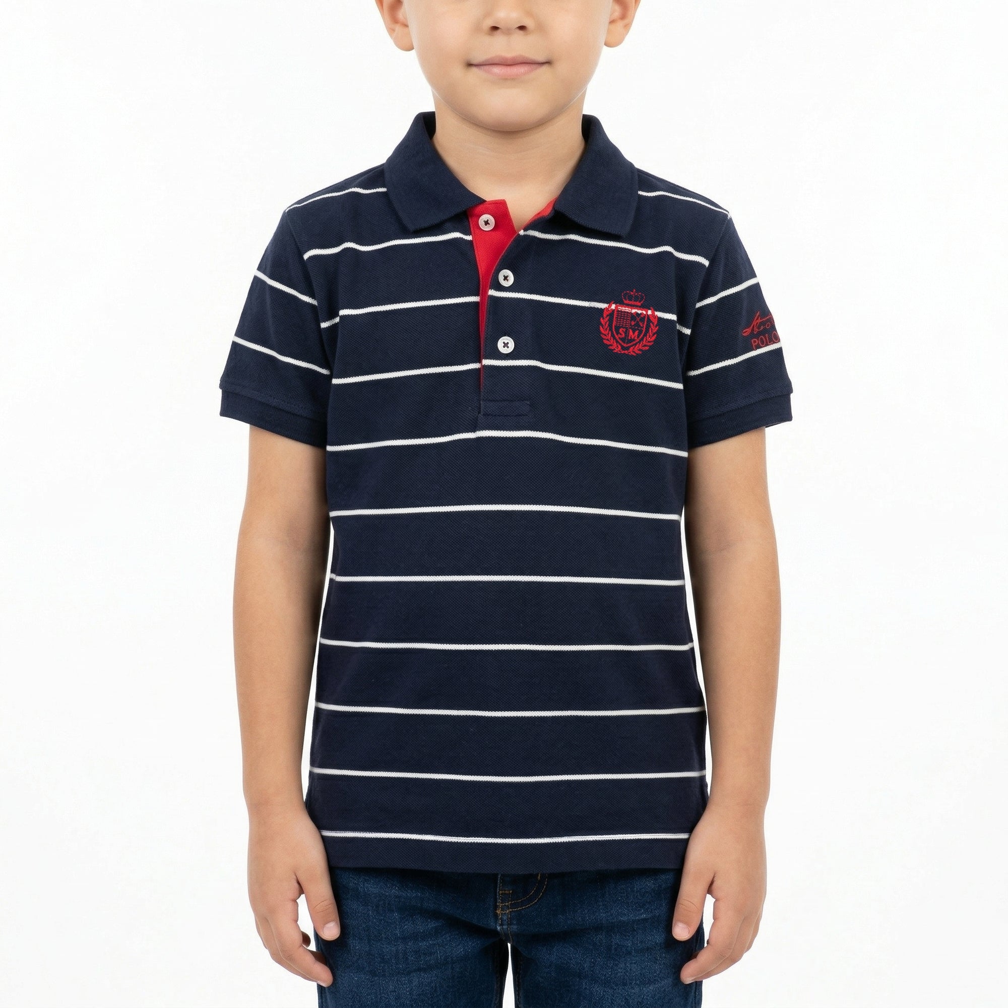 Polo a righe con logo ricamato