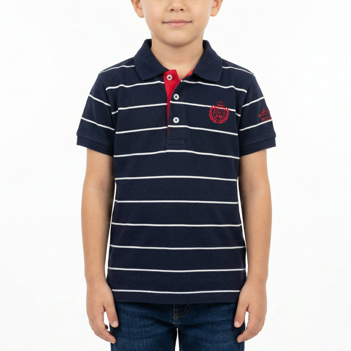 Polo a righe con logo ricamato