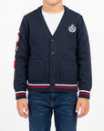 Cardigan scollo a V finezza 7 con appl. sulla manica